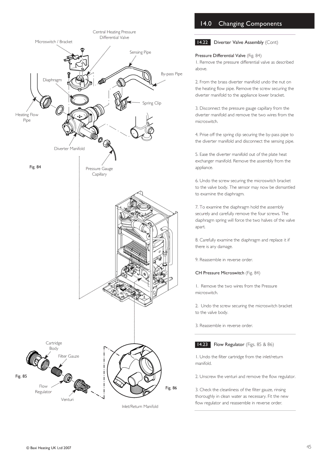 Baxi Potterton 30 HE manual Diverter Valve Assembly, Flow Regulator Figs 