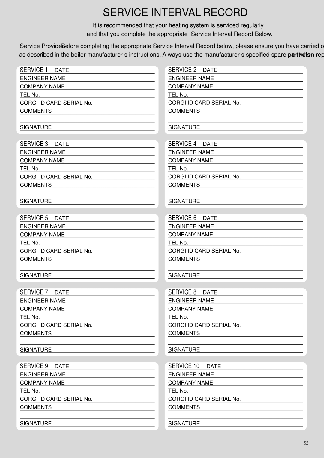 Baxi Potterton 30 HE manual Service Interval Record 