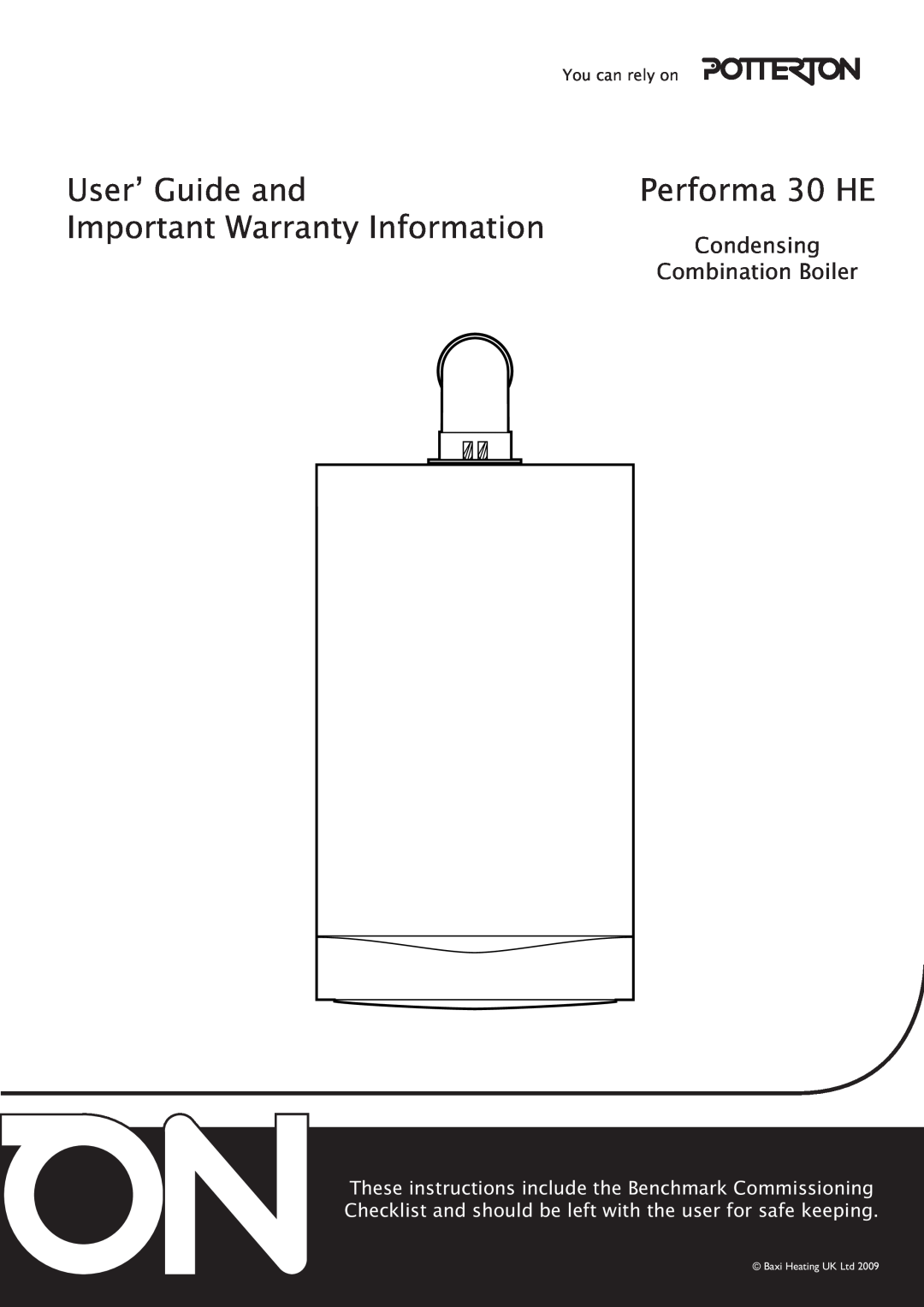 Baxi Potterton warranty User’ Guide and, Important Warranty Information, Performa 30 HE, Condensing, Combination Boiler 