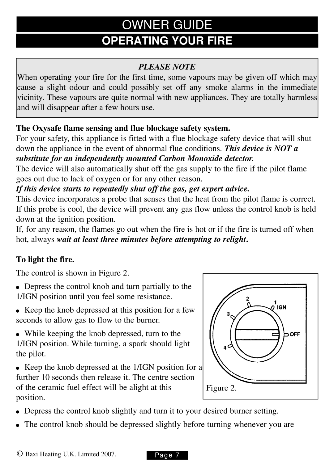 Baxi Potterton 339 manual Operating Your Fire, Oxysafe flame sensing and flue blockage safety system, To light the fire 