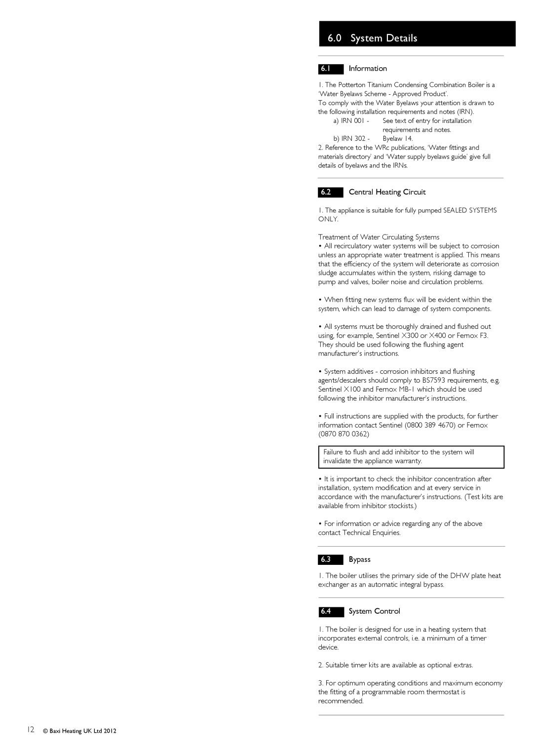 Baxi Potterton 47-393-40, 47-393-39, 47-393-41 System Details, Information, Central Heating Circuit, Bypass, System Control 