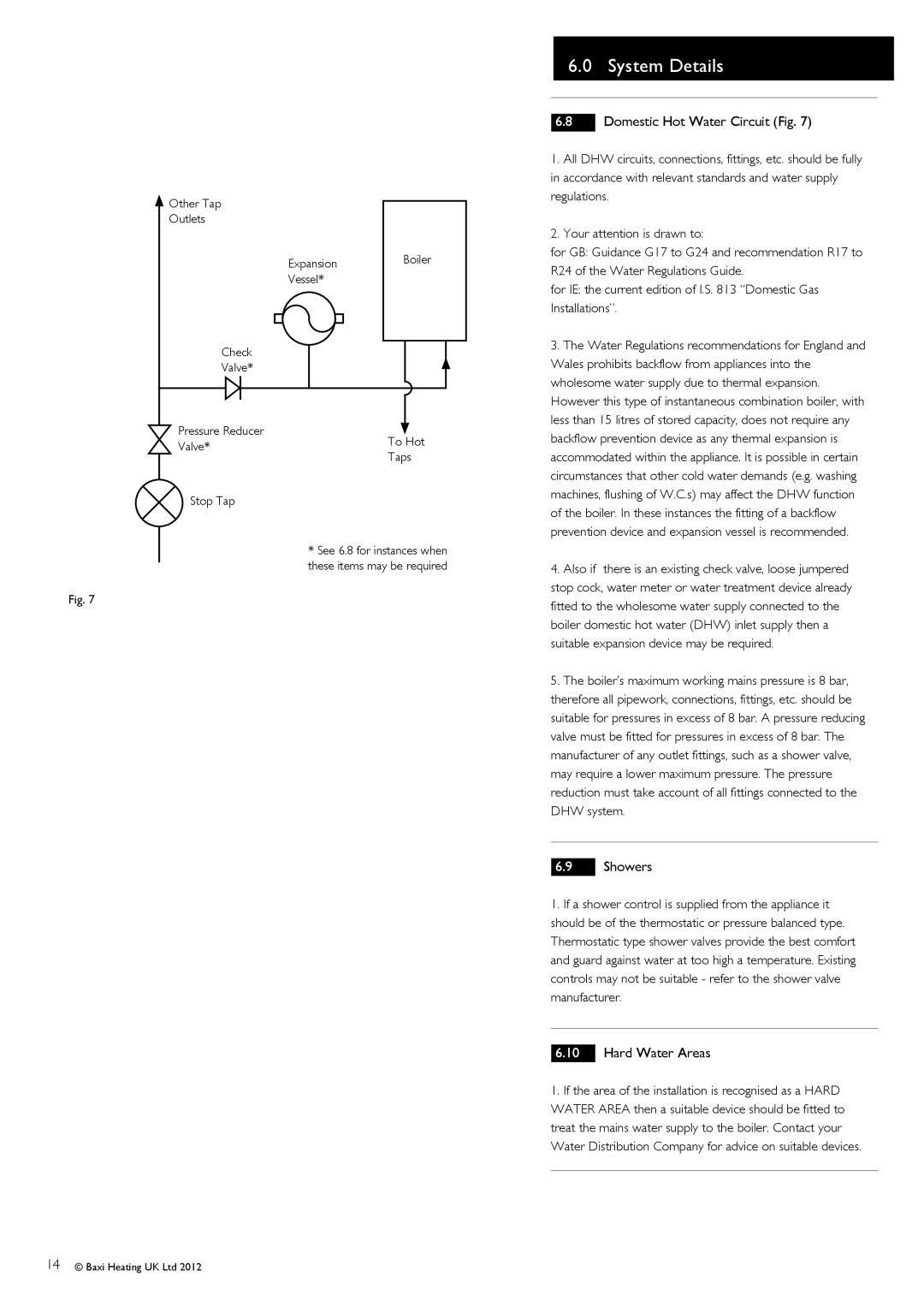 Baxi Potterton 47-393-41, 47-393-40, 47-393-39, 47-393-42 manual Domestic Hot Water Circuit Fig, Showers, Hard Water Areas 