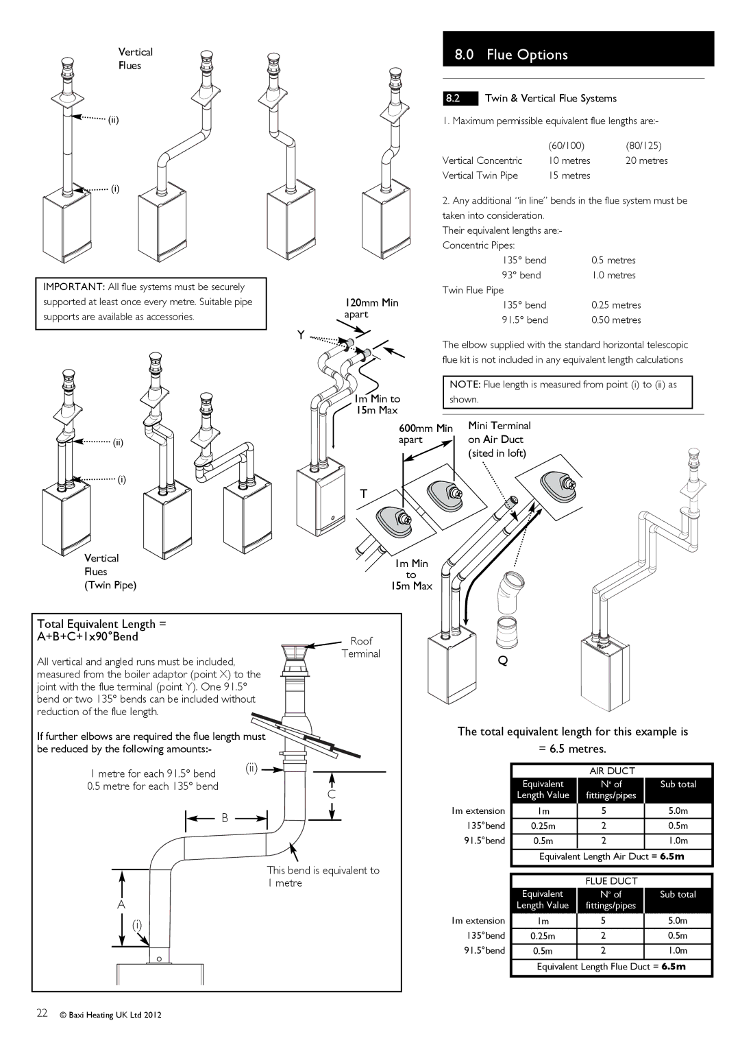 Baxi Potterton 47-393-41, 47-393-40 Vertical Flues, Twin & Vertical Flue Systems, 120mm Min, Apart, 1m Min 15m Max, Roof 