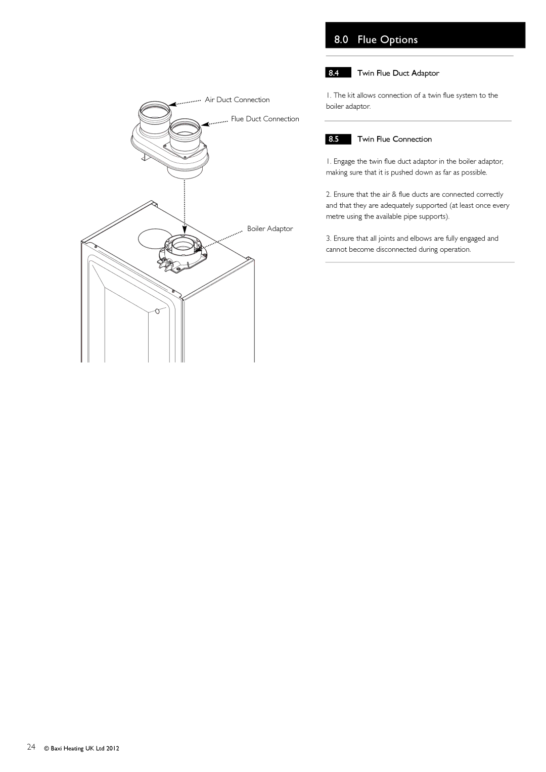 Baxi Potterton 47-393-40, 47-393-39, 47-393-41, 47-393-42 manual Twin Flue Duct Adaptor, Twin Flue Connection 