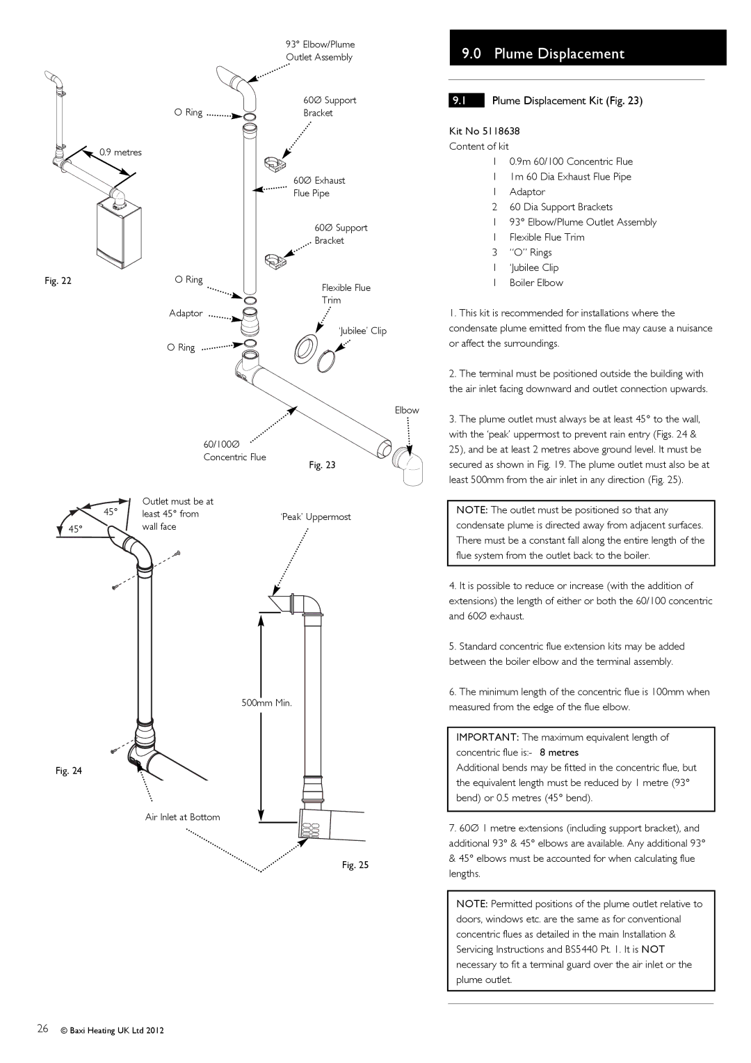 Baxi Potterton 47-393-41 Plume Displacement Kit Fig, Elbow/Plume Outlet Assembly, Ring Bracket, Metres Ring Adaptor 