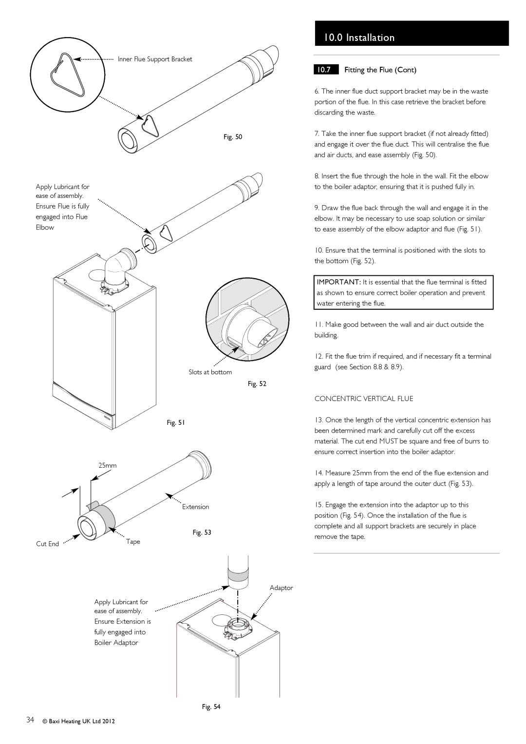 Baxi Potterton 47-393-41, 47-393-40, 47-393-39, 47-393-42 manual Inner Flue Support Bracket, 25mm Extension Cut End 