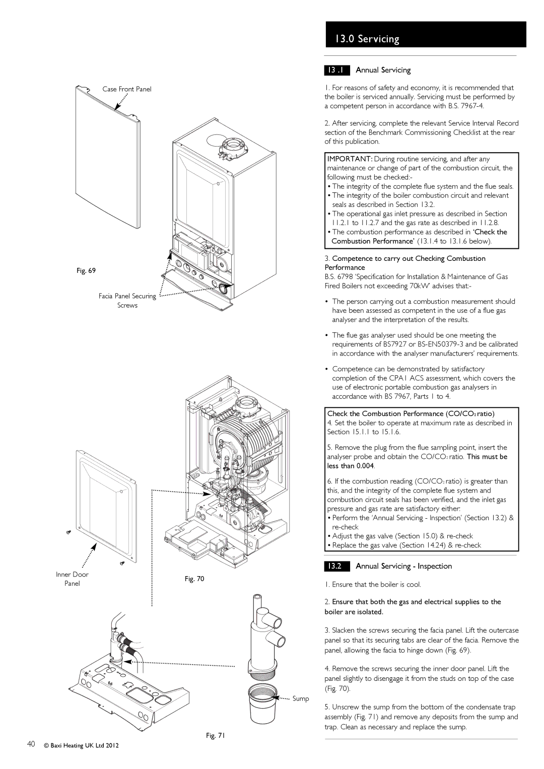 Baxi Potterton 47-393-40, 47-393-39, 47-393-41, 47-393-42 manual 13 .1 Annual Servicing, Annual Servicing Inspection 