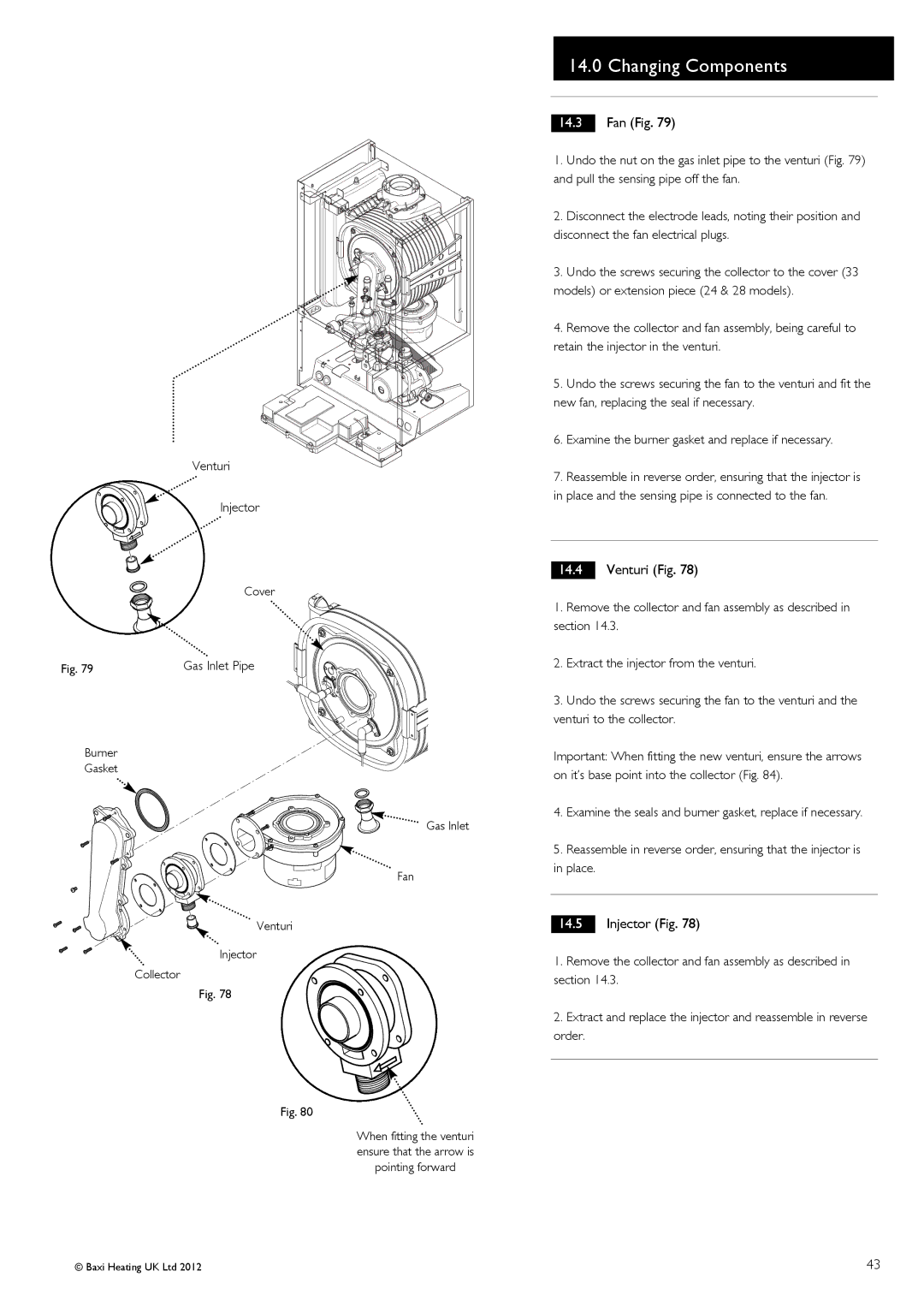 Baxi Potterton 47-393-42 Fan Fig, Venturi Fig, Injector Fig, Gasket Venturi Injector Cover Gas Inlet Pipe Fan Collector 