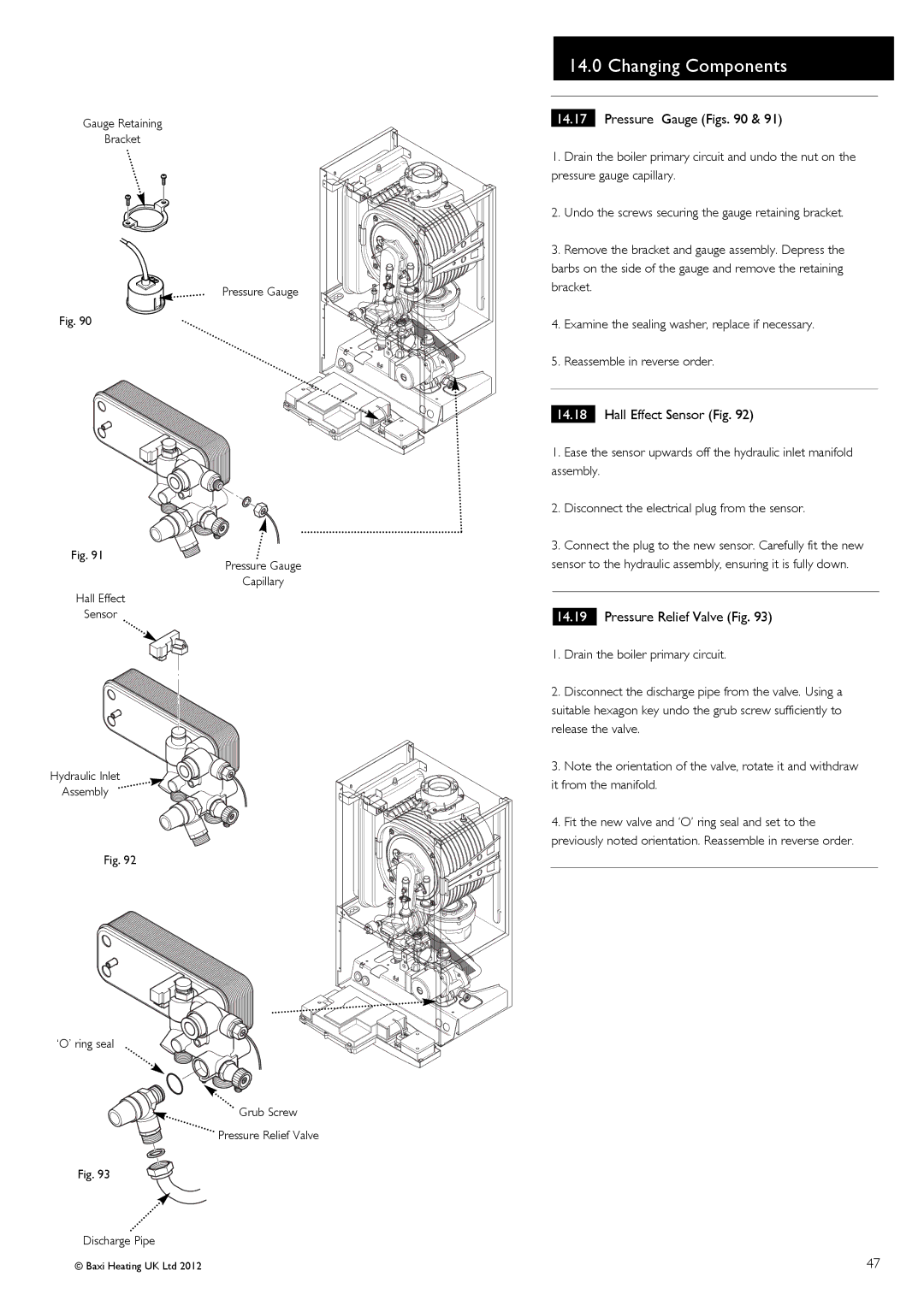 Baxi Potterton 47-393-42, 47-393-40, 47-393-39, 47-393-41 manual Pressure Gauge Figs, Hall Effect Sensor Fig 