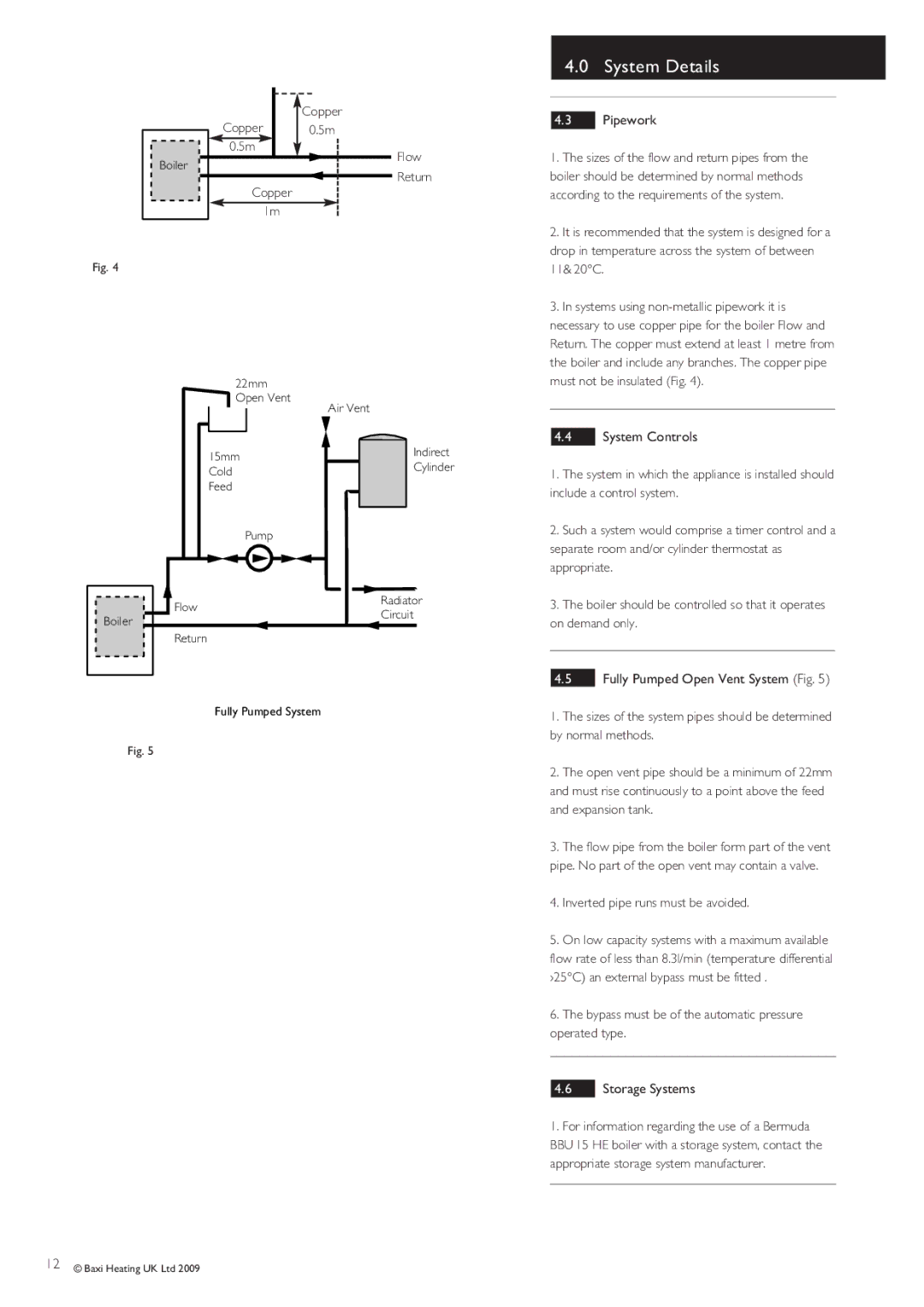 Baxi Potterton BBU 15 HE manual Pipework, System Controls, Storage Systems 