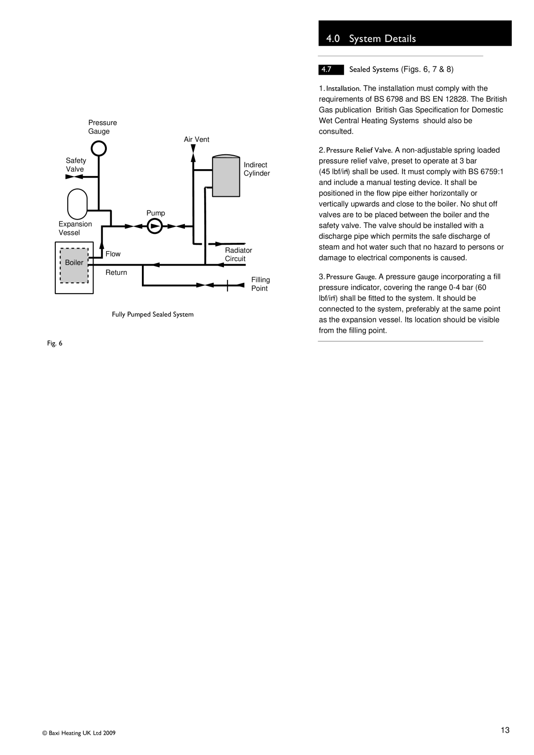 Baxi Potterton BBU 15 HE manual Sealed Systems Figs , 7 