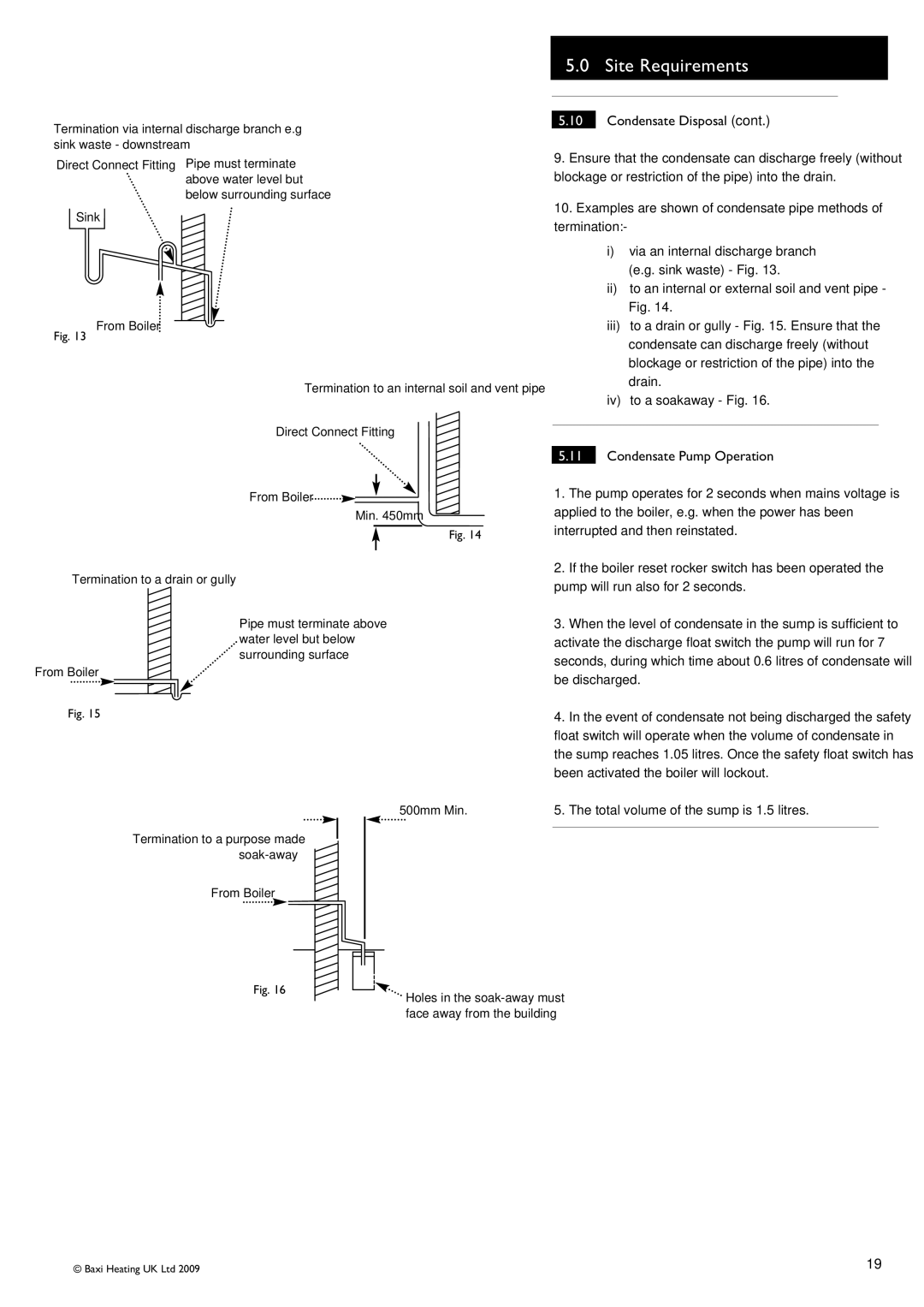 Baxi Potterton BBU 15 HE manual Condensate Disposal, Condensate Pump Operation, From Boiler 500mm Min 