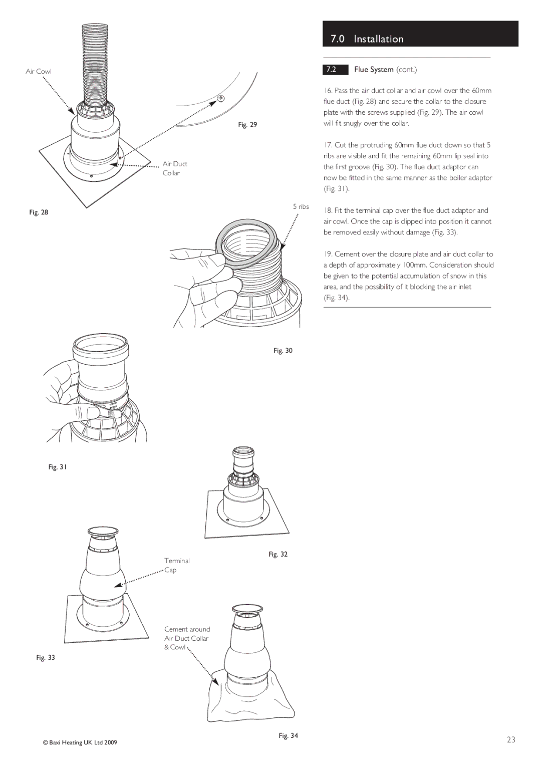 Baxi Potterton BBU 15 HE manual Air Cowl Air Duct Collar Ribs Terminal Cap 