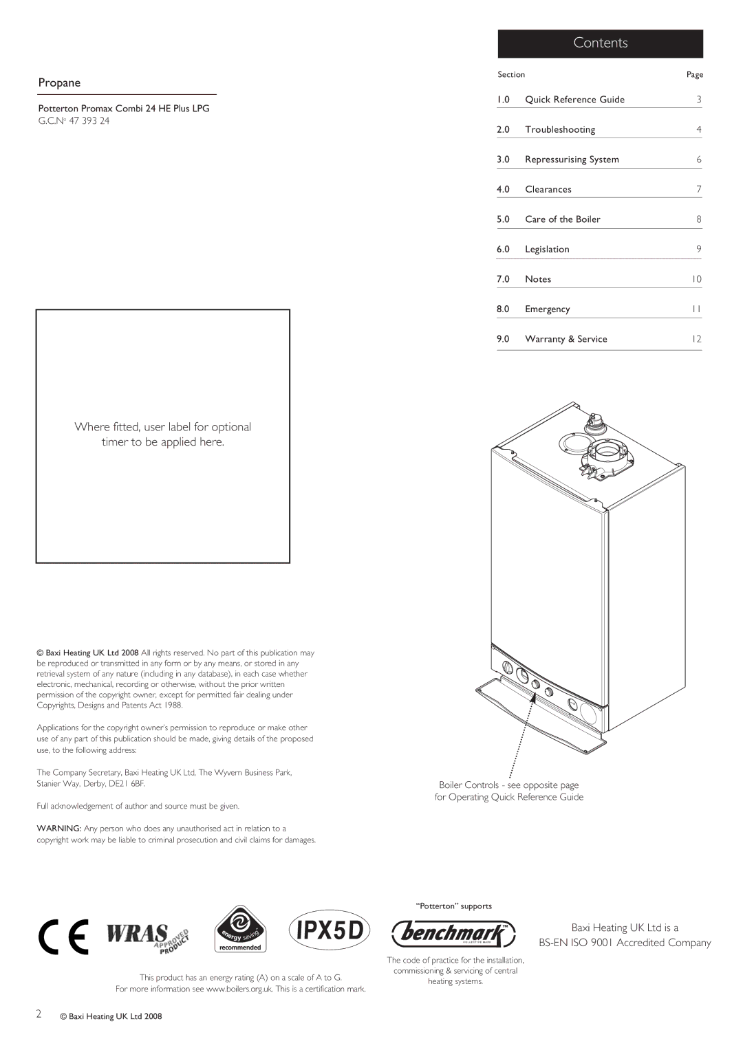 Baxi Potterton Boiler warranty Contents 