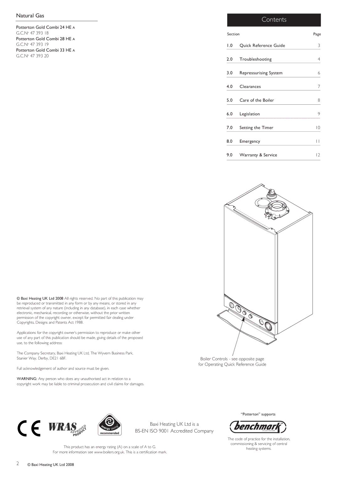 Baxi Potterton Cold HE A warranty Contents 