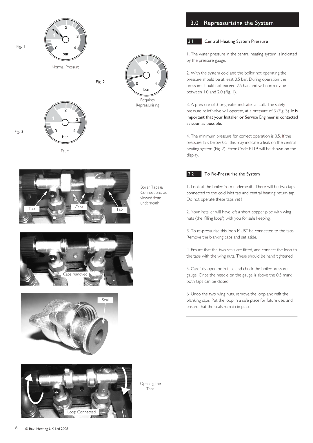 Baxi Potterton Cold HE A warranty Repressurising the System, Central Heating System Pressure, To Re-Pressurise the System 