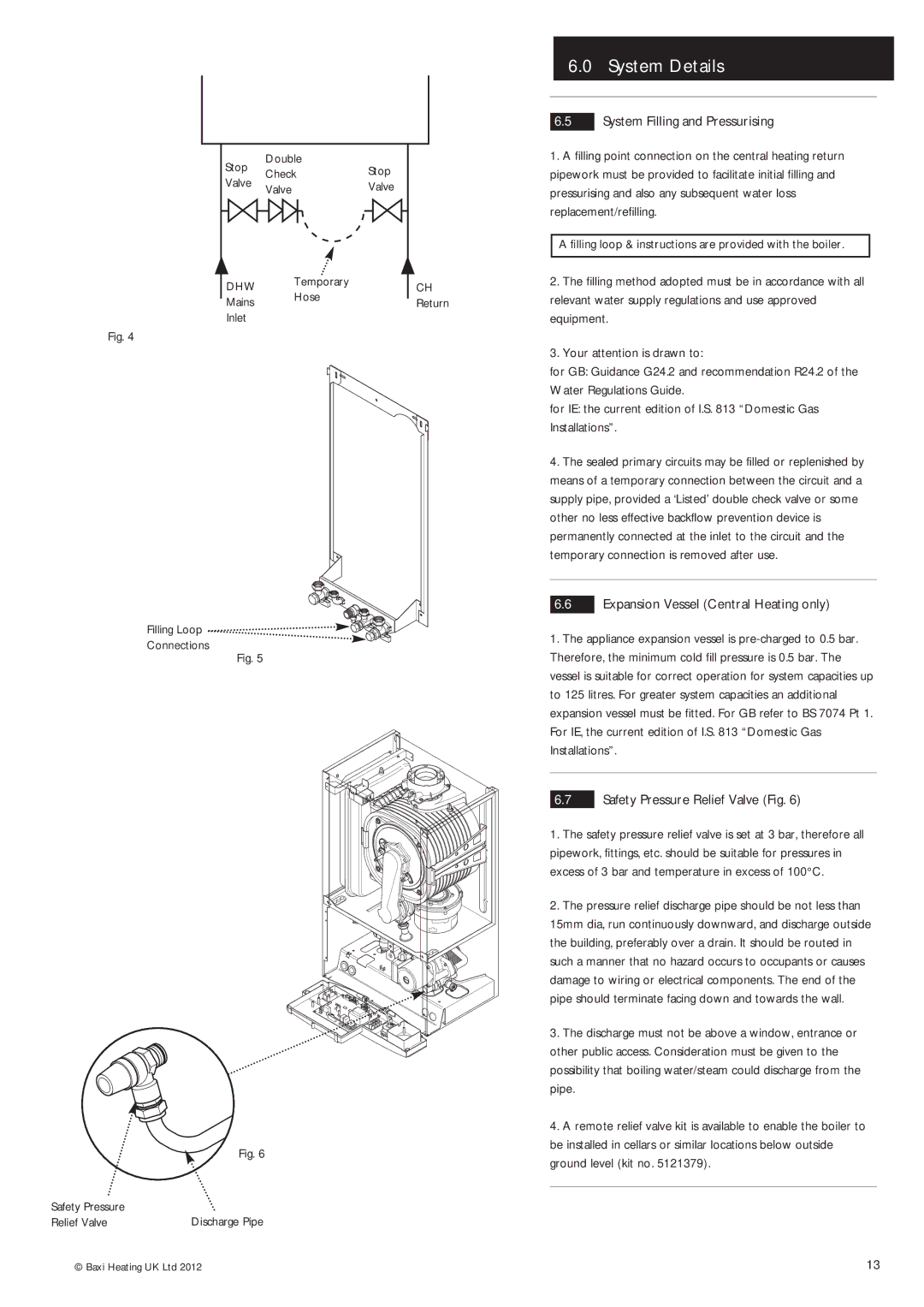 Baxi Potterton Condensing Combination Boiler manual System Filling and Pressurising, Expansion Vessel Central Heating only 