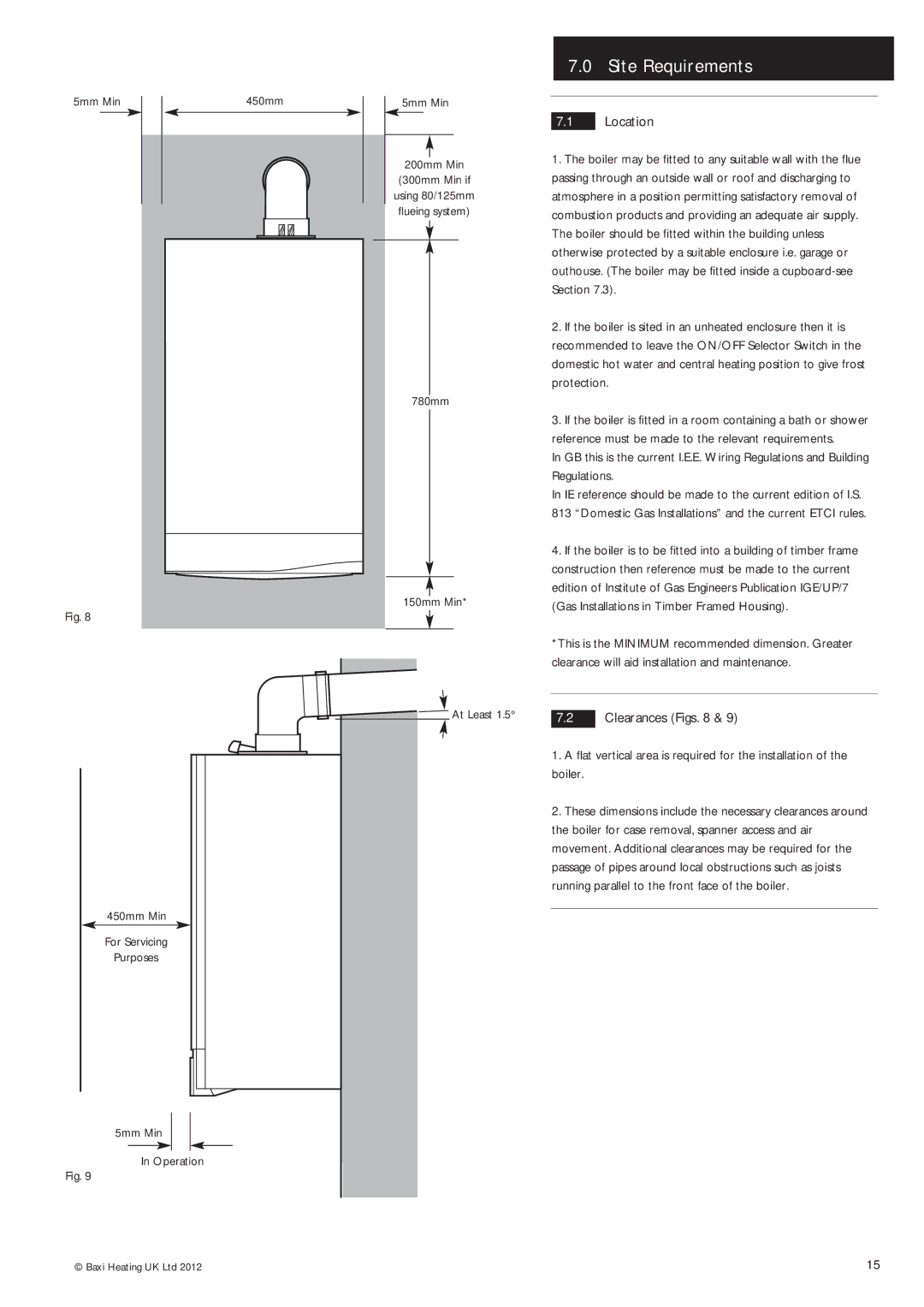 Baxi Potterton Condensing Combination Boiler manual Site Requirements, Location, Clearances Figs 