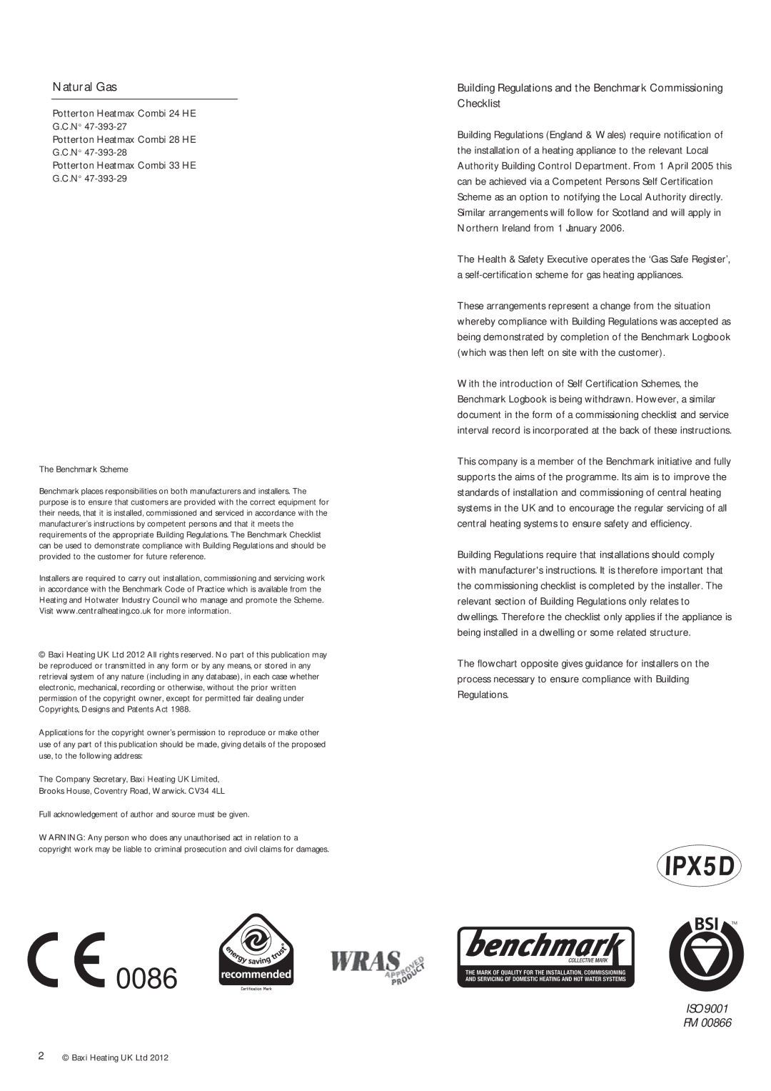 Baxi Potterton Condensing Combination Boiler manual 0086 