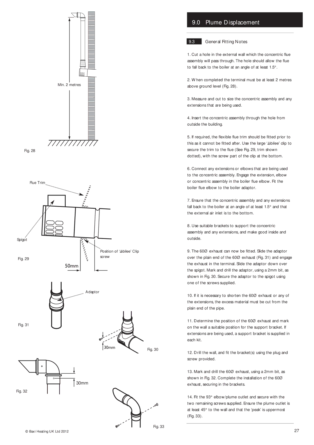 Baxi Potterton Condensing Combination Boiler manual General Fitting Notes, 30mm 