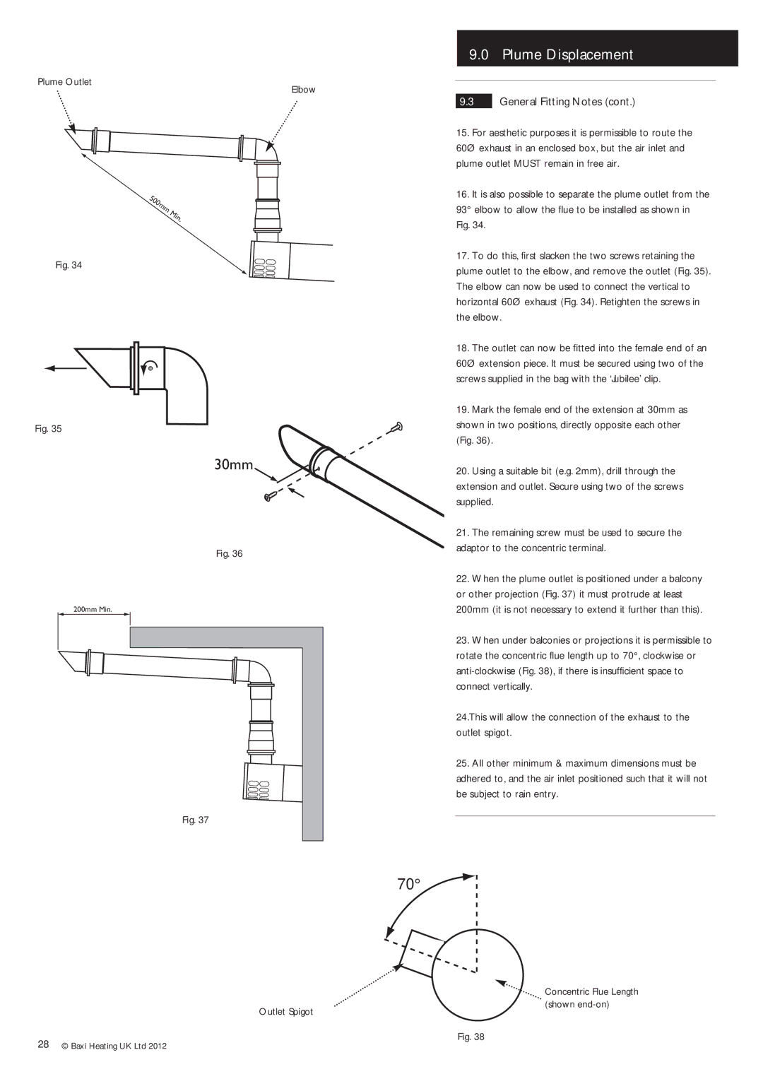 Baxi Potterton Condensing Combination Boiler manual Plume Outlet Elbow, General Fitting Notes, Supplied, Connect vertically 