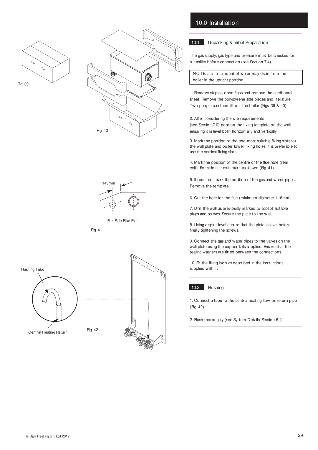 Baxi Potterton Condensing Combination Boiler manual Installation, Unpacking & Initial Preparation, Flushing 