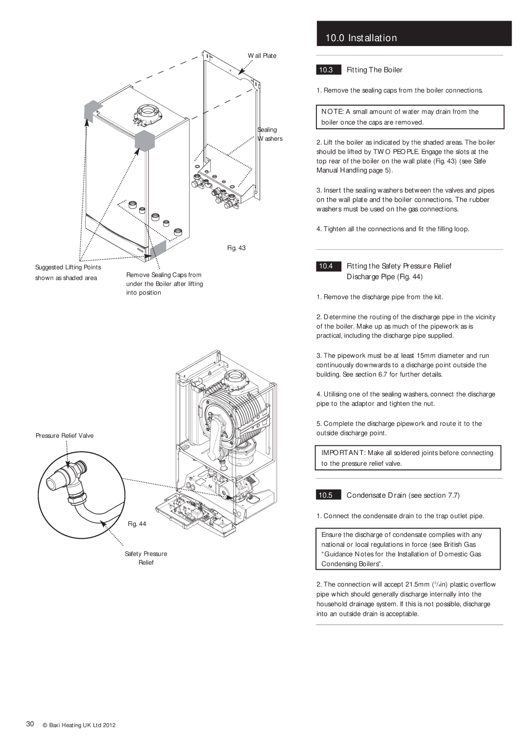 Baxi Potterton Condensing Combination Boiler manual Fitting The Boiler, Condensate Drain see section 