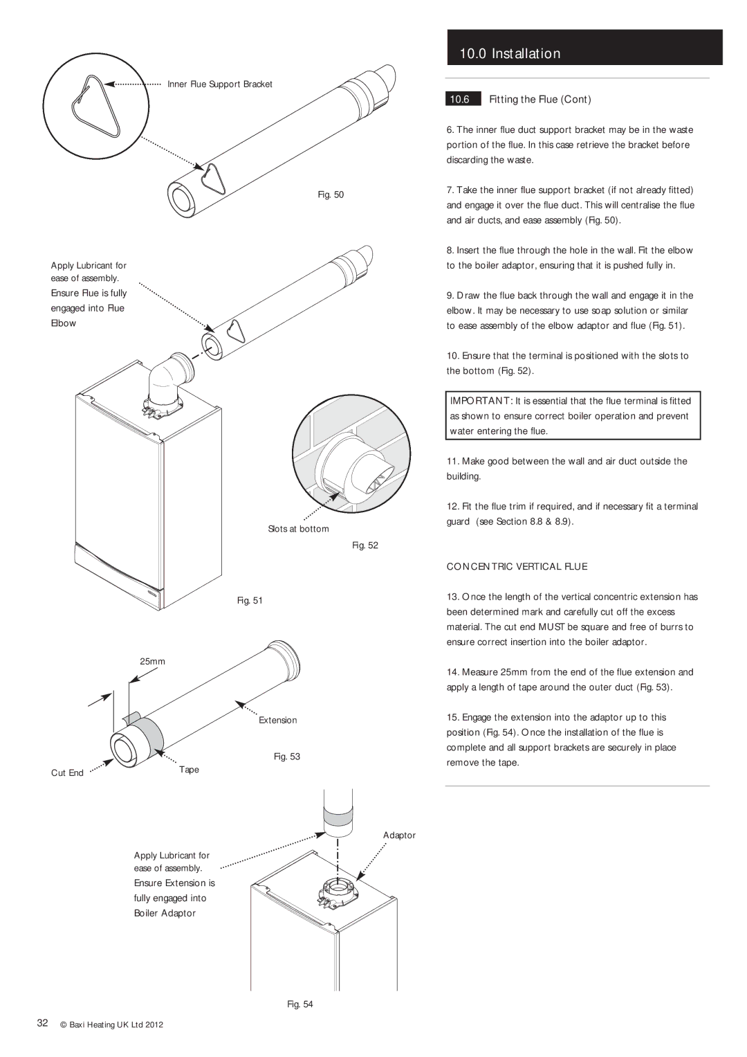 Baxi Potterton Condensing Combination Boiler manual Inner Flue Support Bracket, 25mm Extension Cut End 