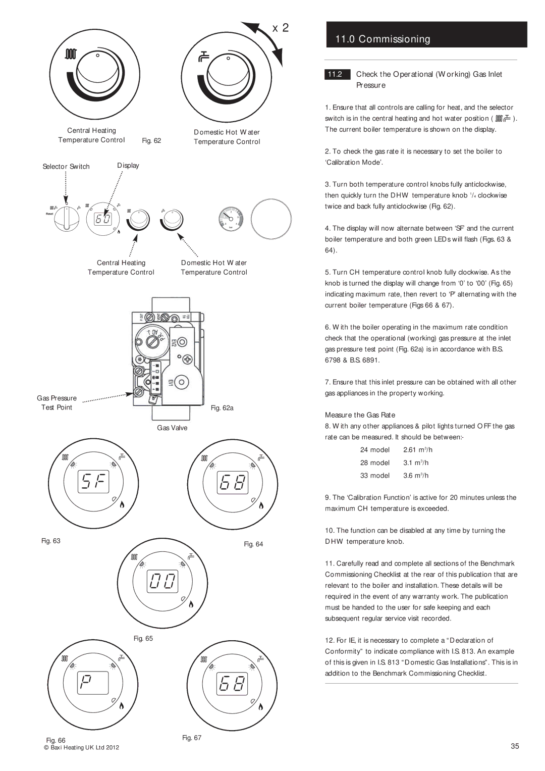 Baxi Potterton Condensing Combination Boiler Check the Operational Working Gas Inlet Pressure, Selector Switch Display 