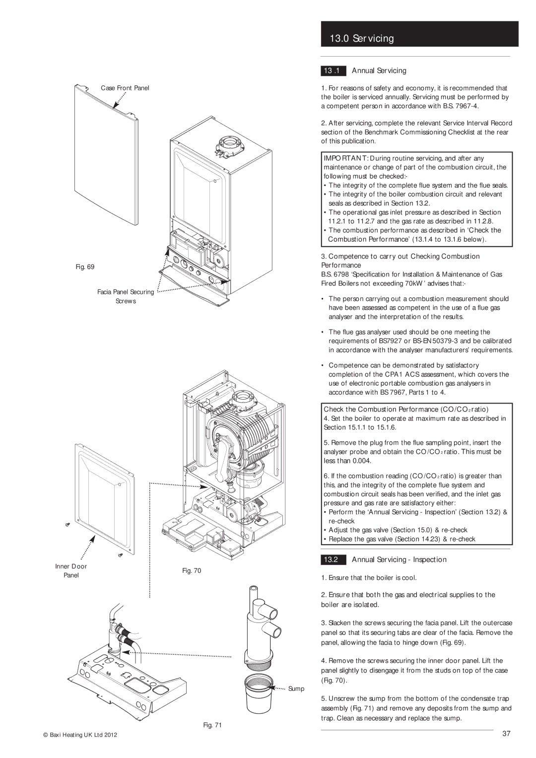 Baxi Potterton Condensing Combination Boiler manual Annual Servicing Inspection 