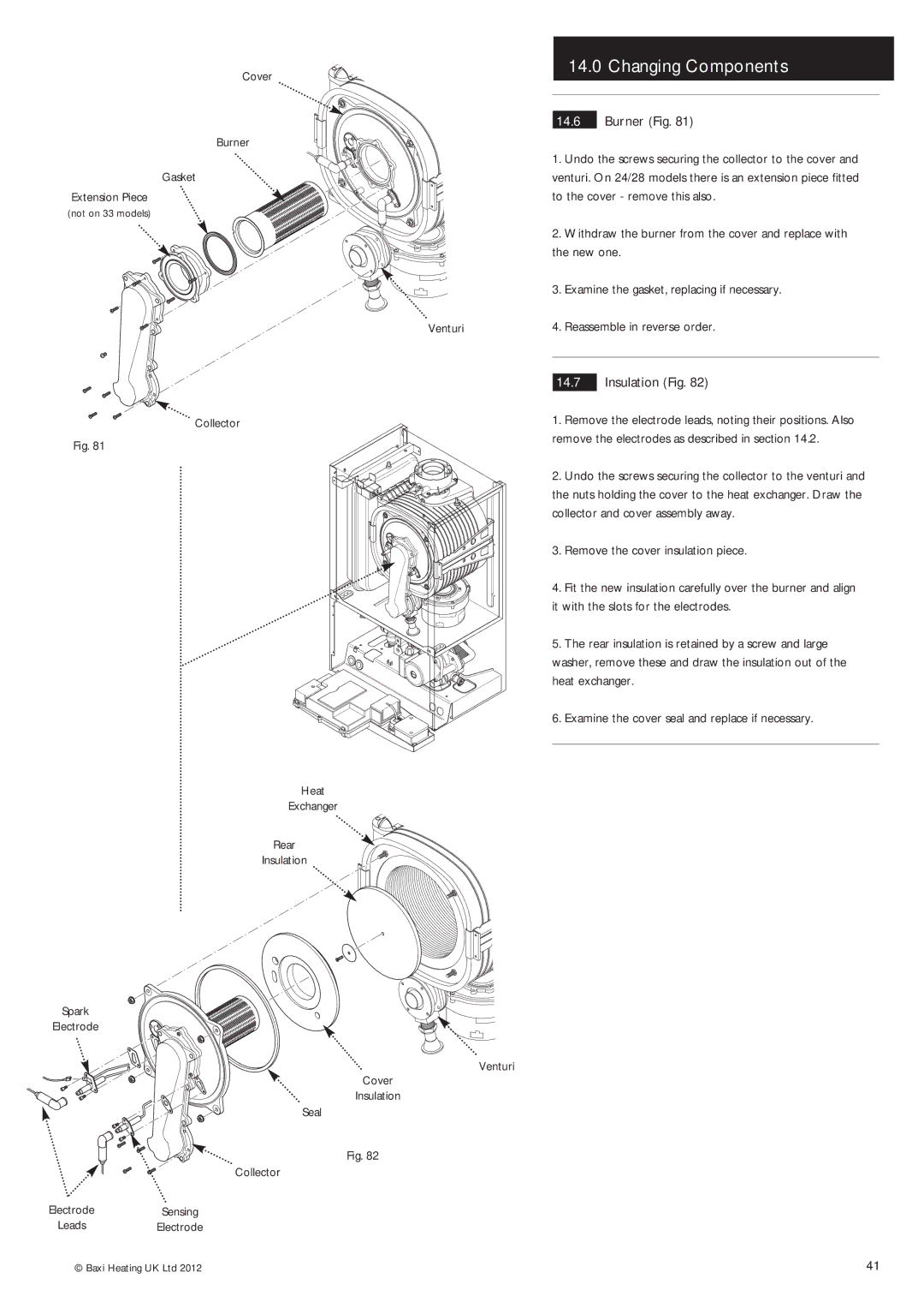 Baxi Potterton Condensing Combination Boiler manual Burner Fig, Insulation Fig 