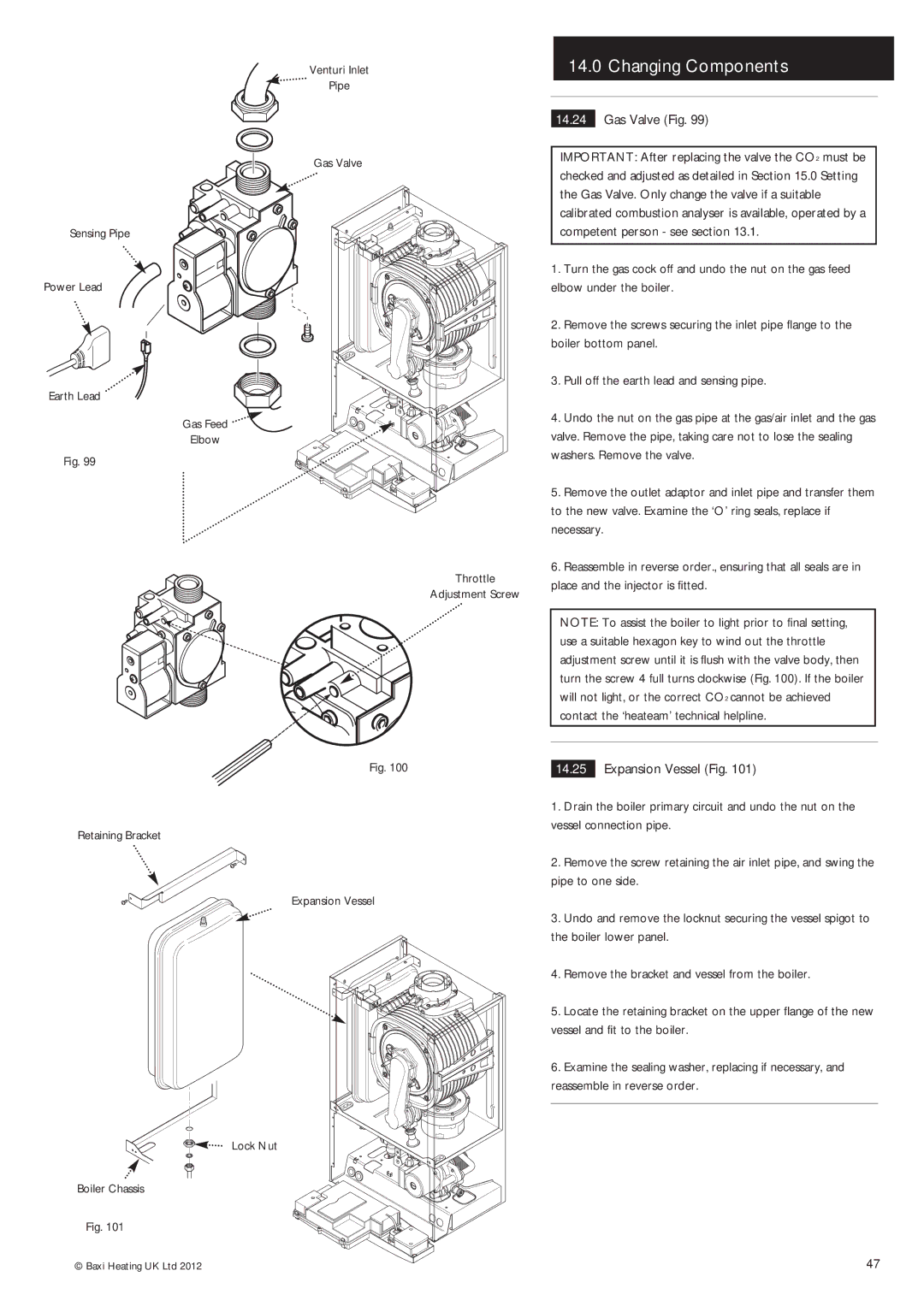 Baxi Potterton Condensing Combination Boiler manual Gas Valve Fig, Expansion Vessel Fig 