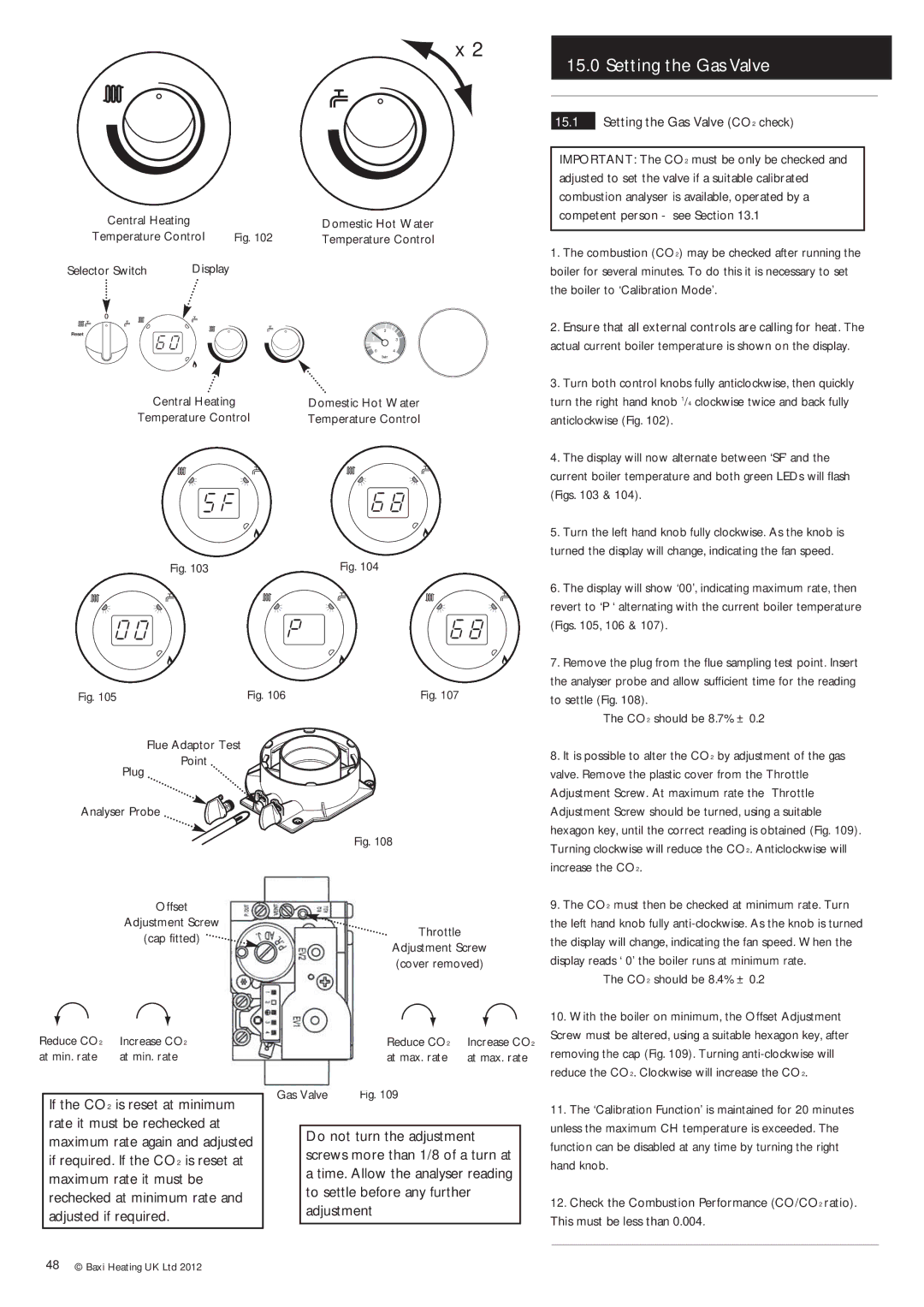 Baxi Potterton Condensing Combination Boiler manual Setting the Gas Valve CO2 check 