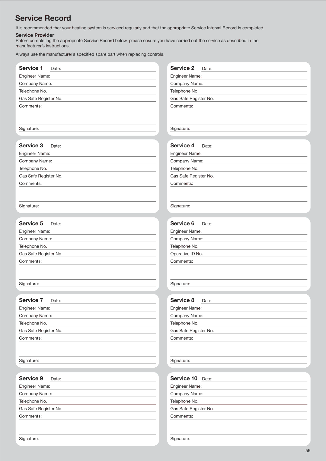 Baxi Potterton Condensing Combination Boiler manual Service Record 