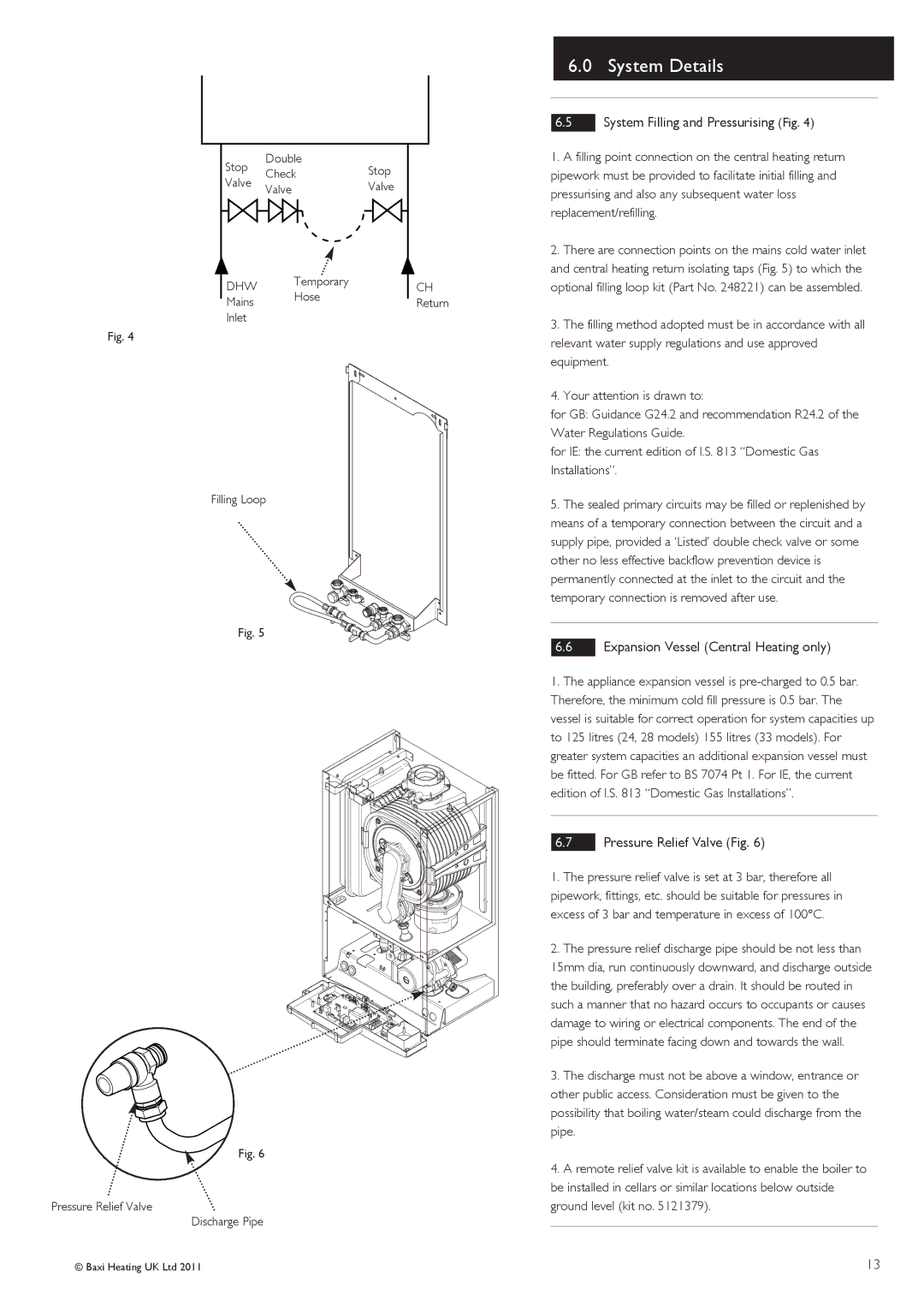 Baxi Potterton G.C.No 47 393 21 manual System Filling and Pressurising Fig, Expansion Vessel Central Heating only 