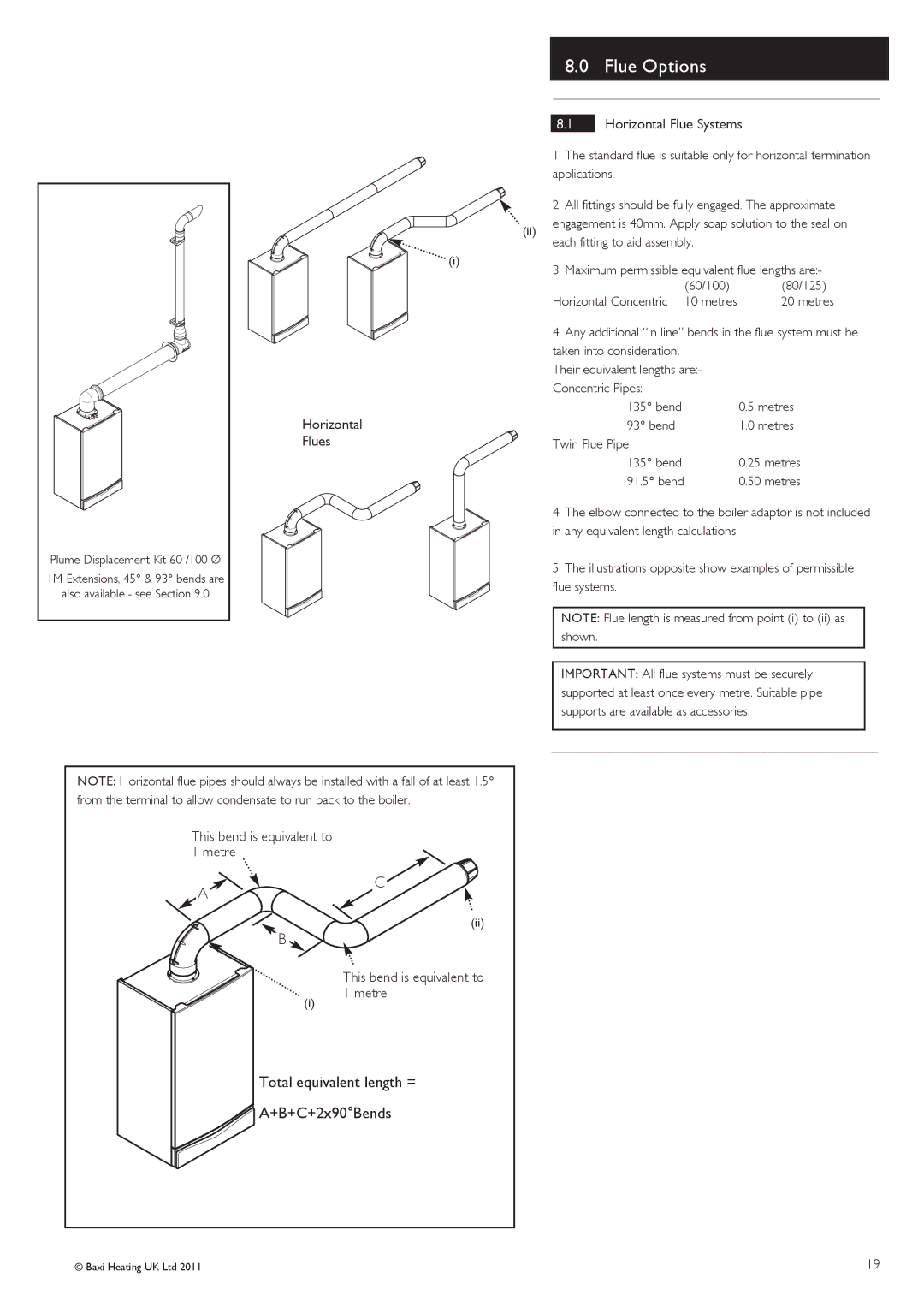 Baxi Potterton G.C.No 47 393 21 Flue Options, Horizontal Flue Systems, Horizontal Flues, Each fitting to aid assembly 