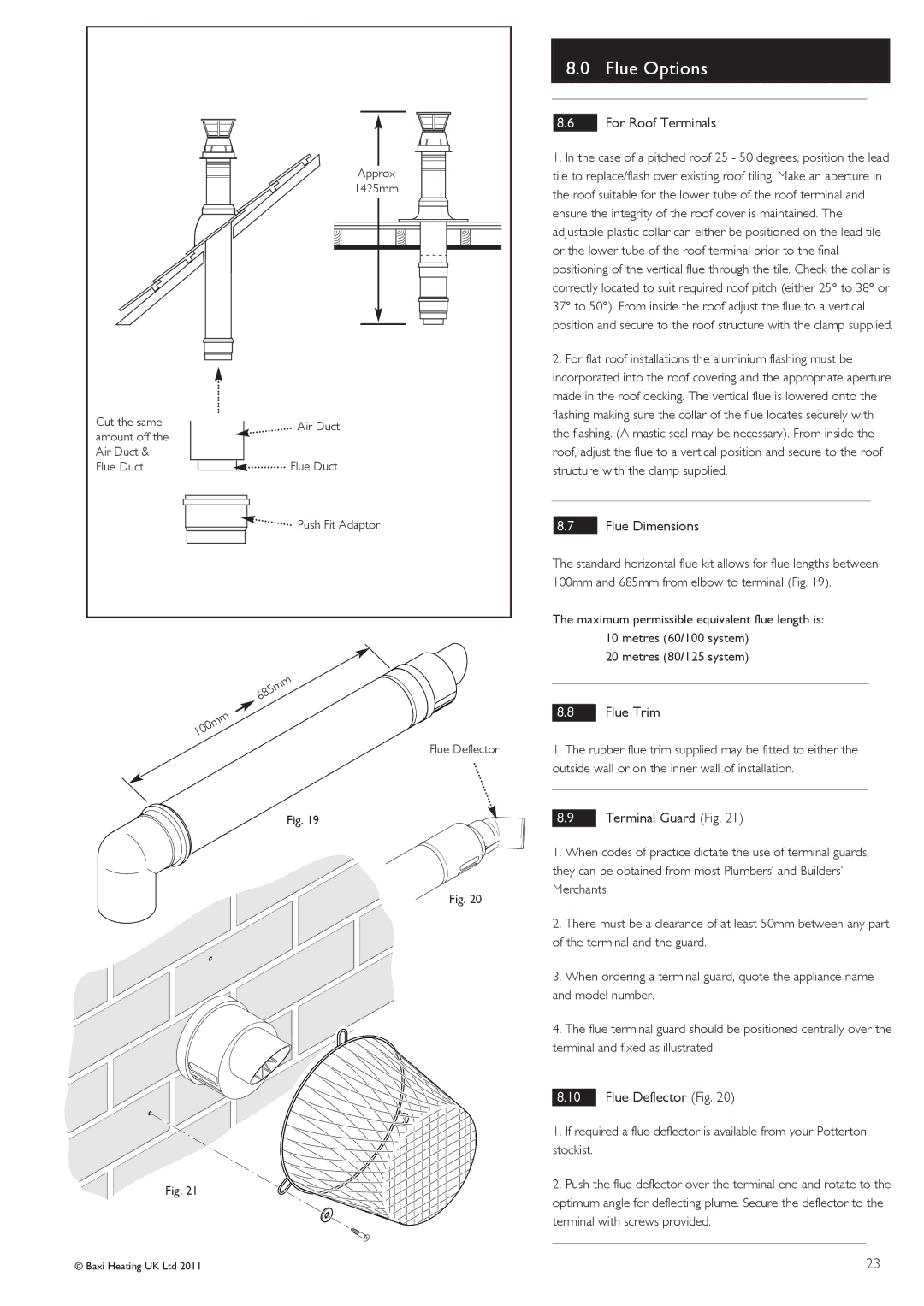 Baxi Potterton G.C.No 47 393 22 For Roof Terminals, Flue Dimensions, Flue Trim, Terminal Guard Fig, Flue Deflector Fig 