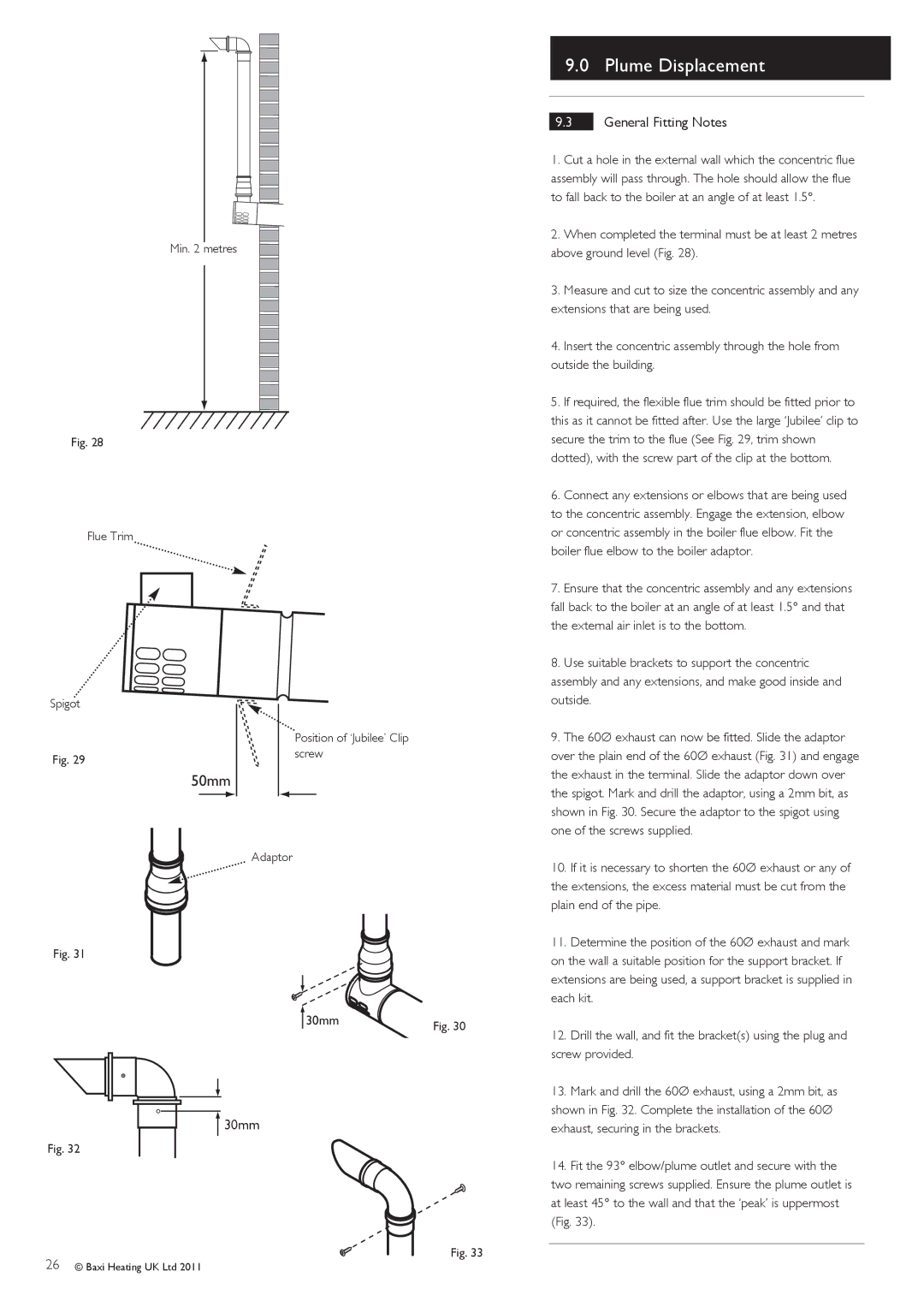 Baxi Potterton G.C.No 47 393 22, G.C.No 47 393 23, G.C.No 47 393 21 manual General Fitting Notes, 30mm 