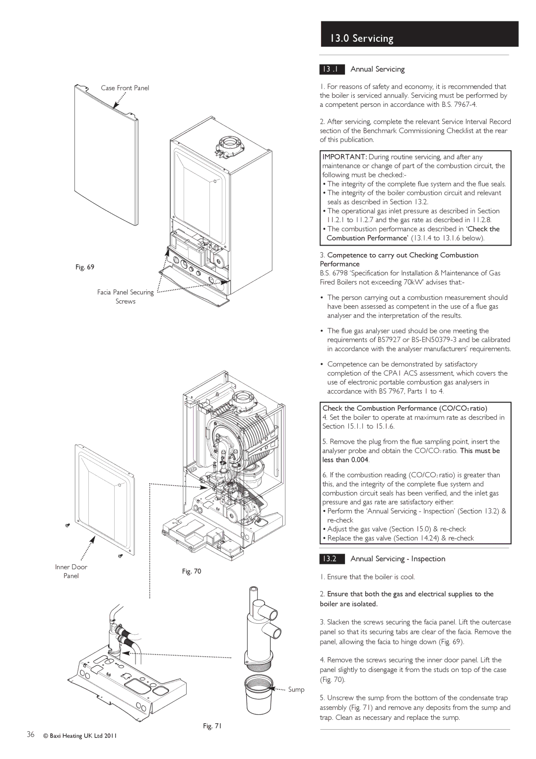 Baxi Potterton G.C.No 47 393 23, G.C.No 47 393 21 manual 13 .1 Annual Servicing, Annual Servicing Inspection, Sump 