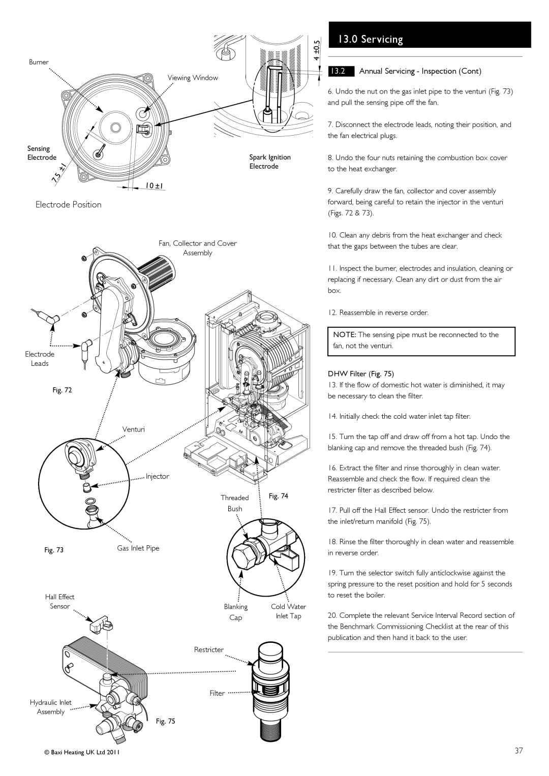 Baxi Potterton G.C.No 47 393 21, G.C.No 47 393 23, G.C.No 47 393 22 manual 10 ±1, Burner Sensing Electrode, Viewing Window 