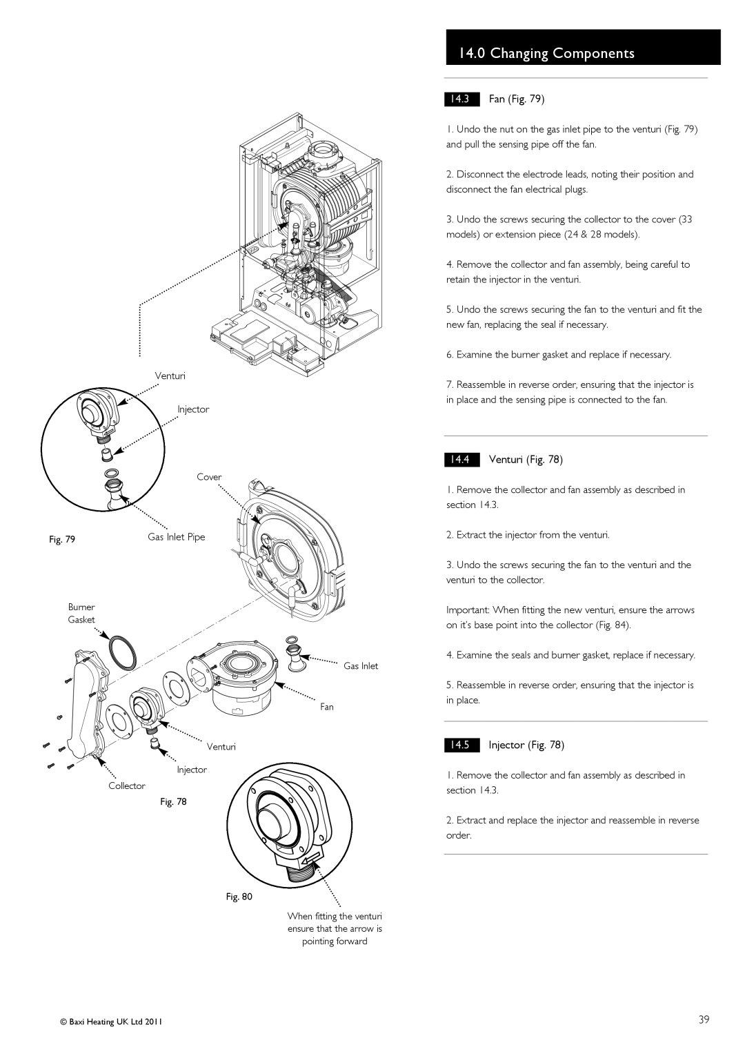 Baxi Potterton G.C.No 47 393 23, G.C.No 47 393 21, G.C.No 47 393 22 manual Fan Fig, Venturi Fig, Injector Fig 