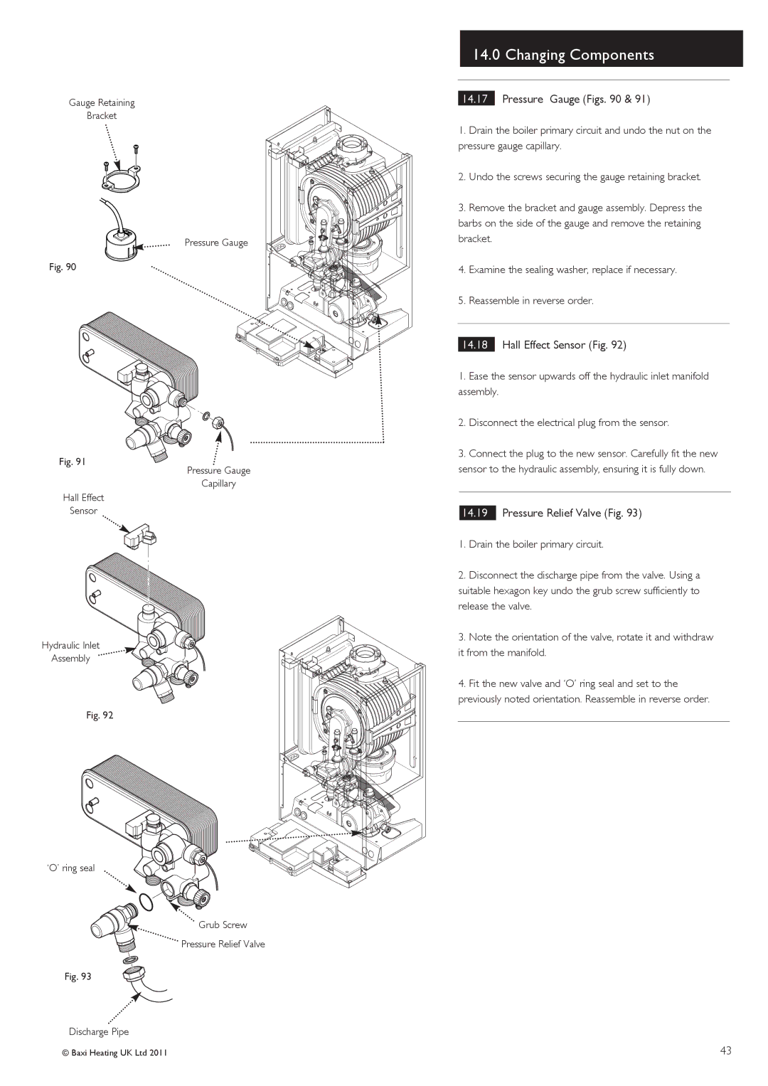 Baxi Potterton G.C.No 47 393 21, G.C.No 47 393 23, G.C.No 47 393 22 manual Pressure Gauge Figs, Hall Effect Sensor Fig 