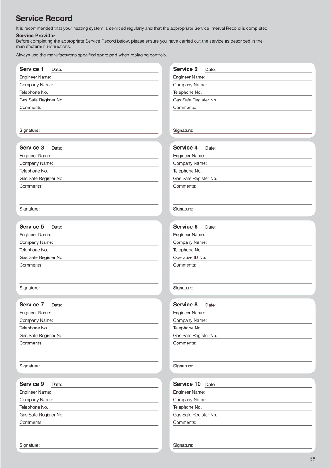 Baxi Potterton G.C.No 47 393 22, G.C.No 47 393 23, G.C.No 47 393 21 manual Service Record 