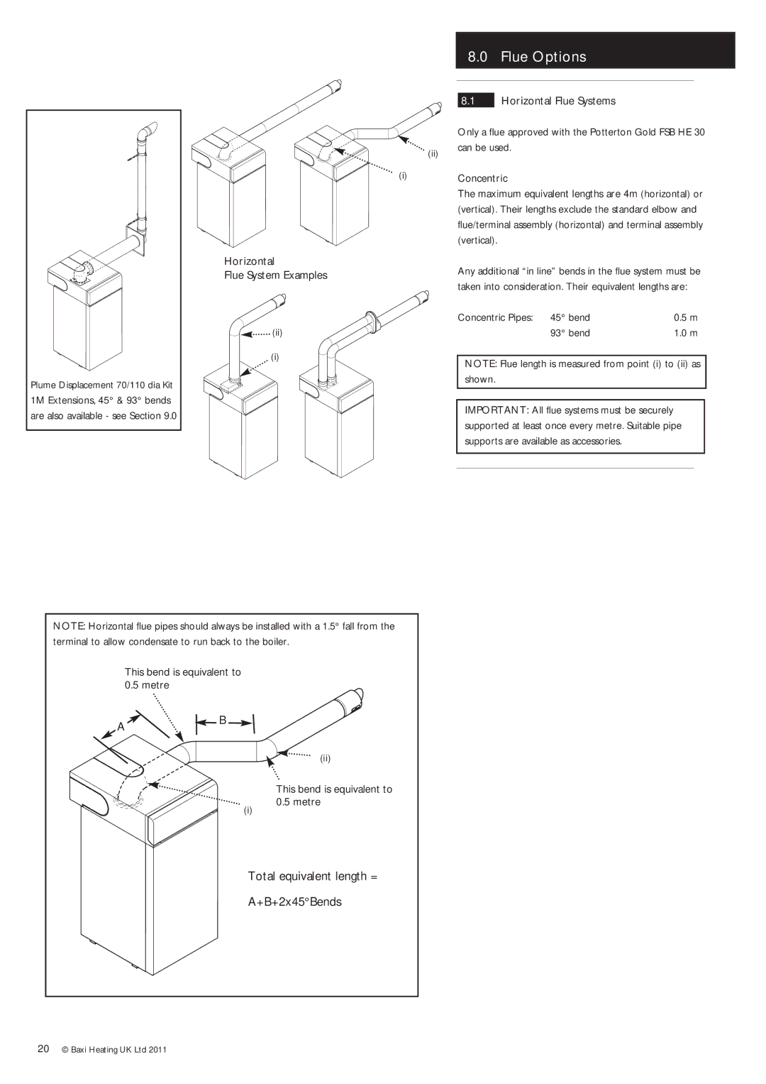 Baxi Potterton Gold FSB 30 HE manual Flue Options, Horizontal Flue System Examples, Horizontal Flue Systems 