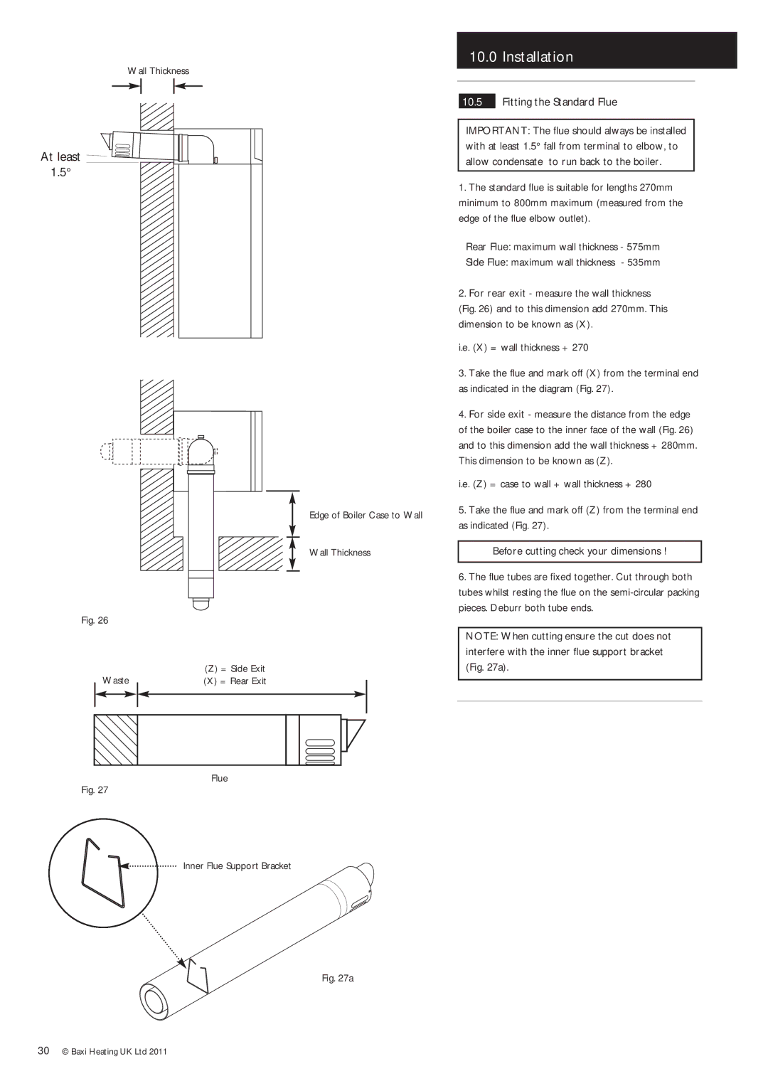 Baxi Potterton Gold FSB 30 HE manual Fitting the Standard Flue, Flue Inner Flue Support Bracket 