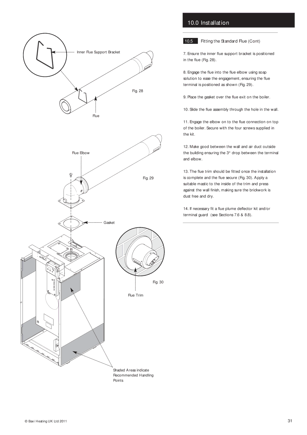 Baxi Potterton Gold FSB 30 HE manual Inner Flue Support Bracket Flue Elbow Gasket Flue Trim, Points 