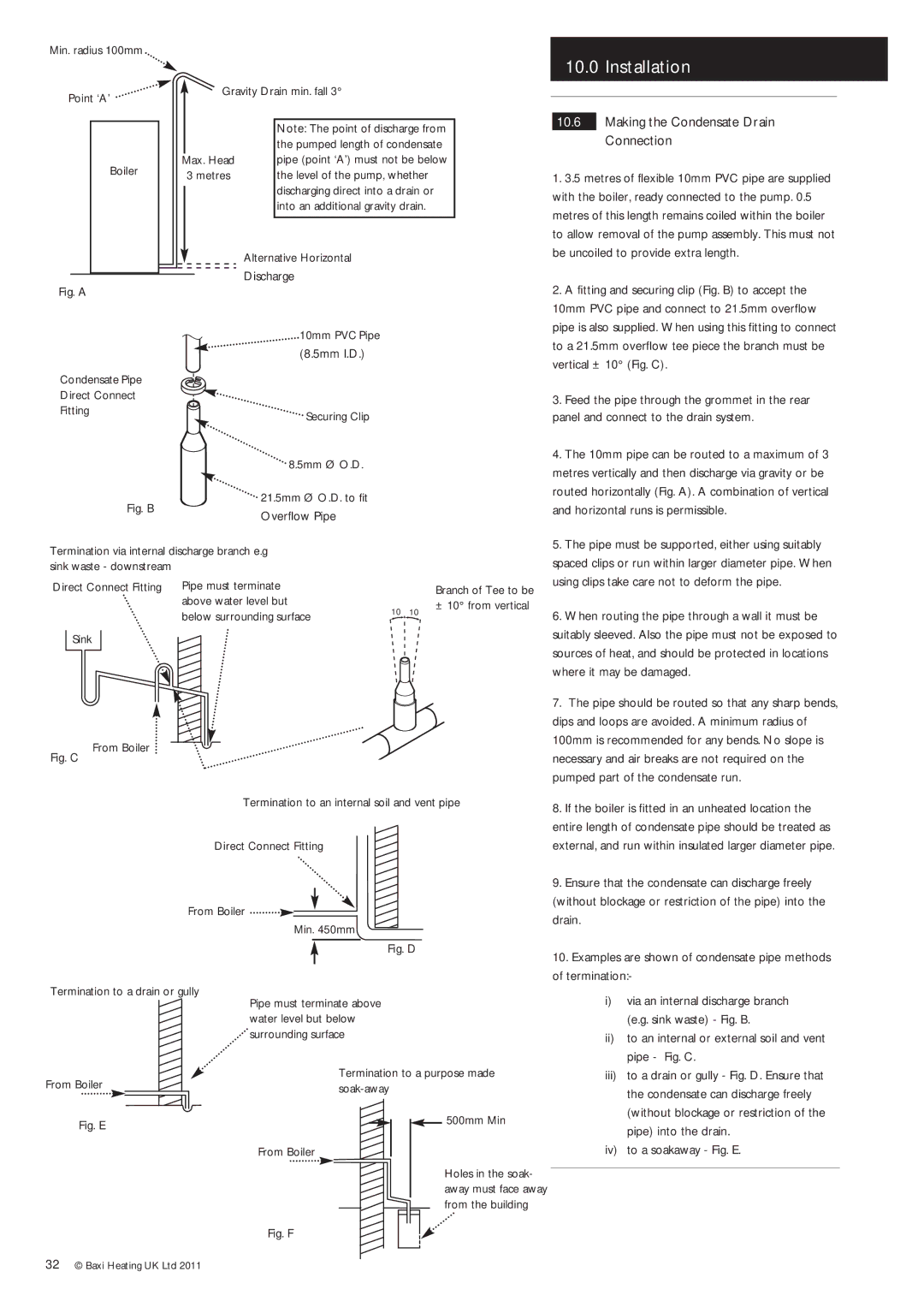Baxi Potterton Gold FSB 30 HE manual Making the Condensate Drain, Connection 