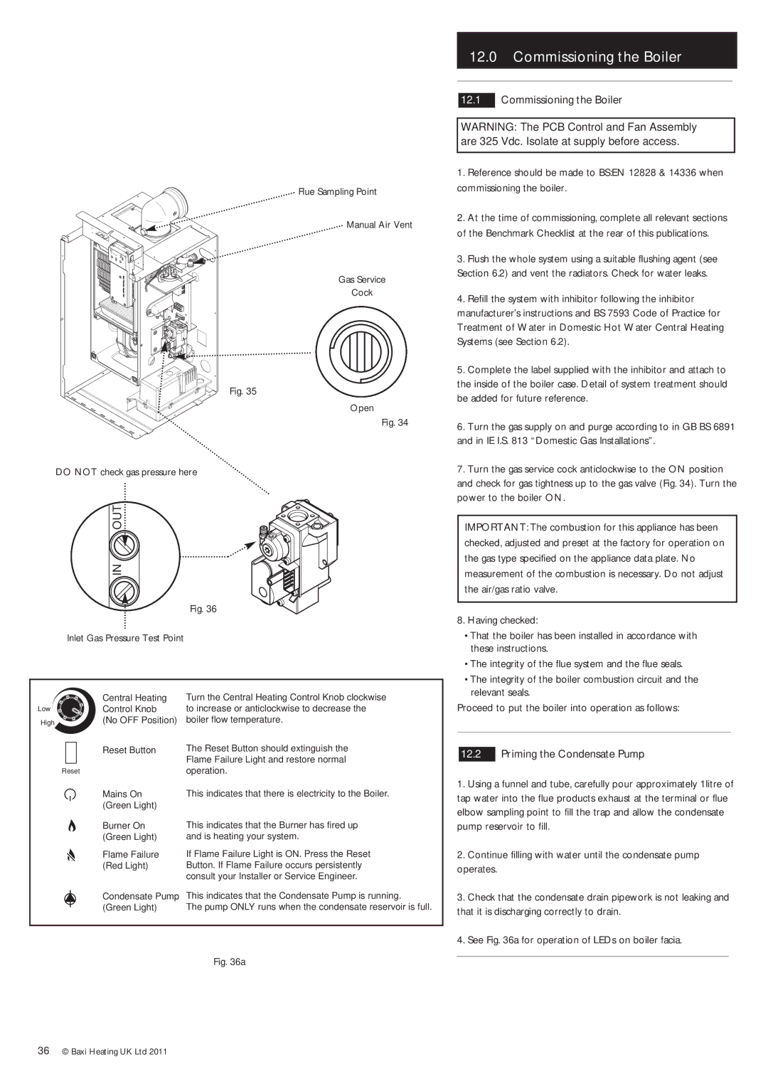 Baxi Potterton Gold FSB 30 HE manual Commissioning the Boiler, Priming the Condensate Pump 