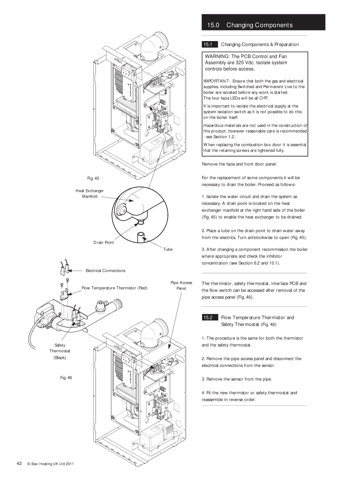 Baxi Potterton Gold FSB 30 HE Changing Components & Preparation, Flow Temperature Thermistor and Safety Thermostat Fig 