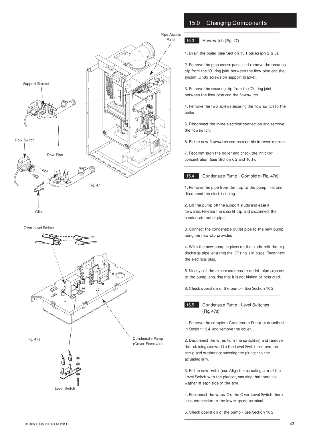 Baxi Potterton Gold FSB 30 HE manual Condensate Pump Complete a, Clip, Drain the boiler see .1 paragraph 2 